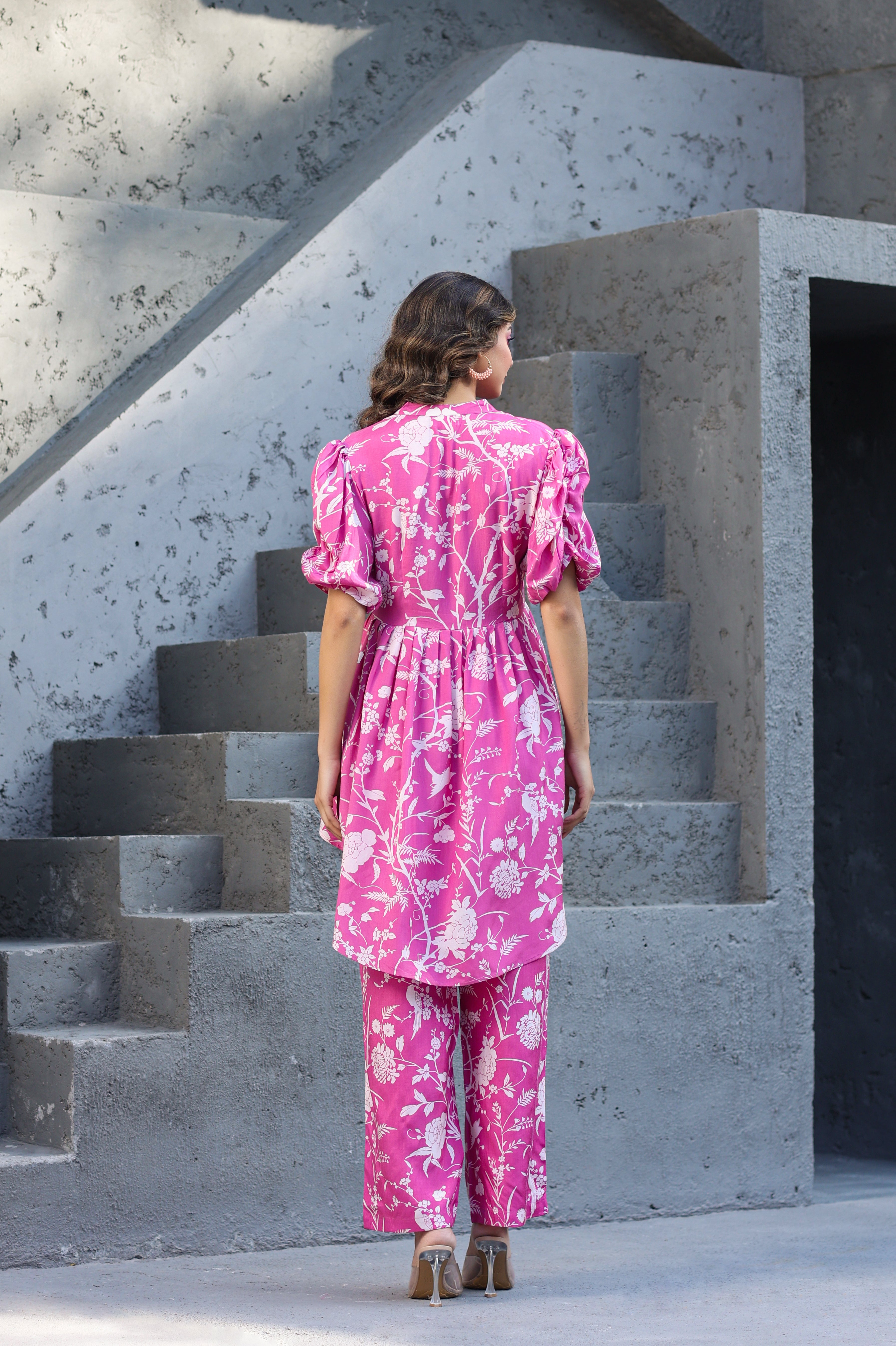 White Roses on pink Russian Silk Co-ord set