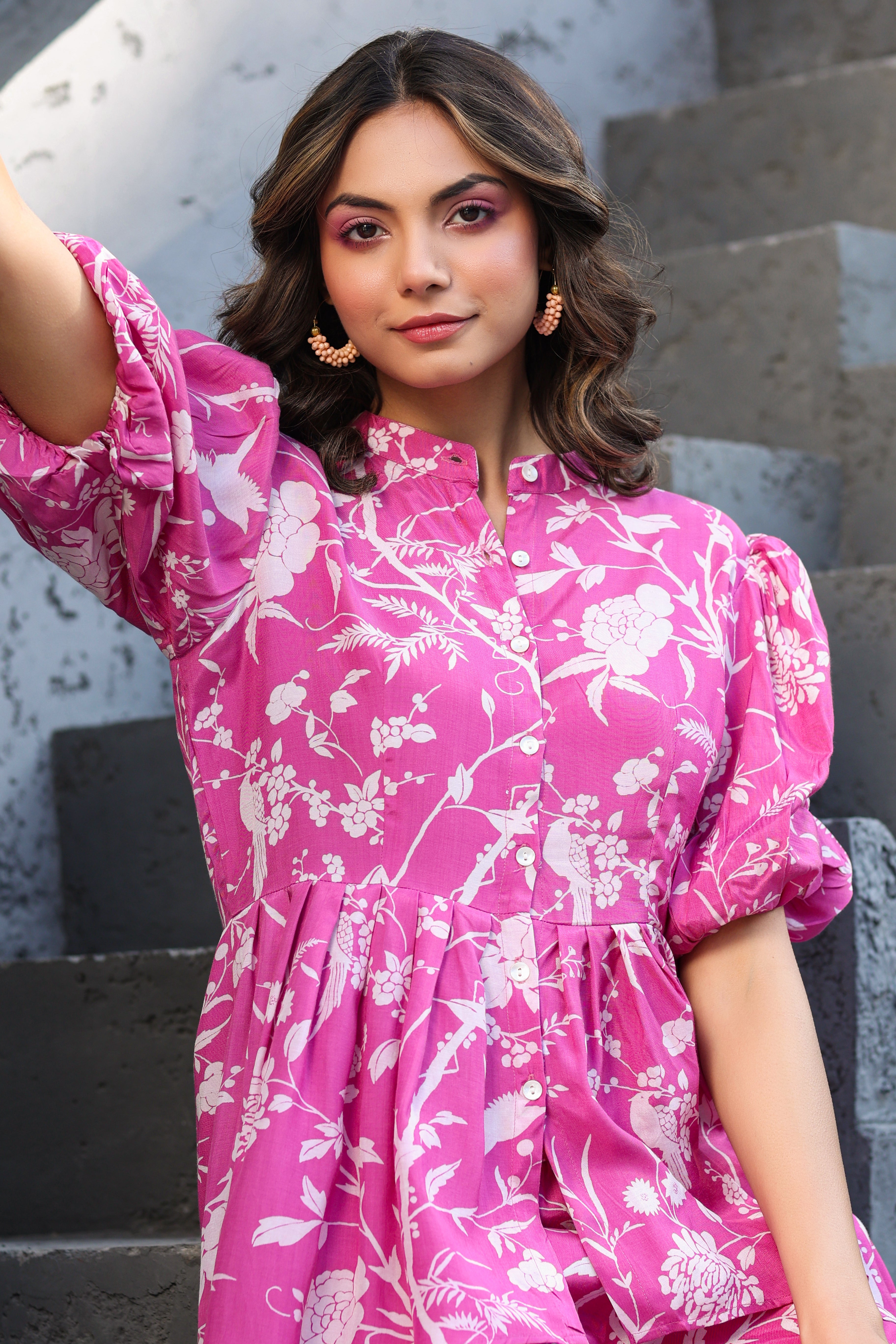 White Roses on pink Russian Silk Co-ord set