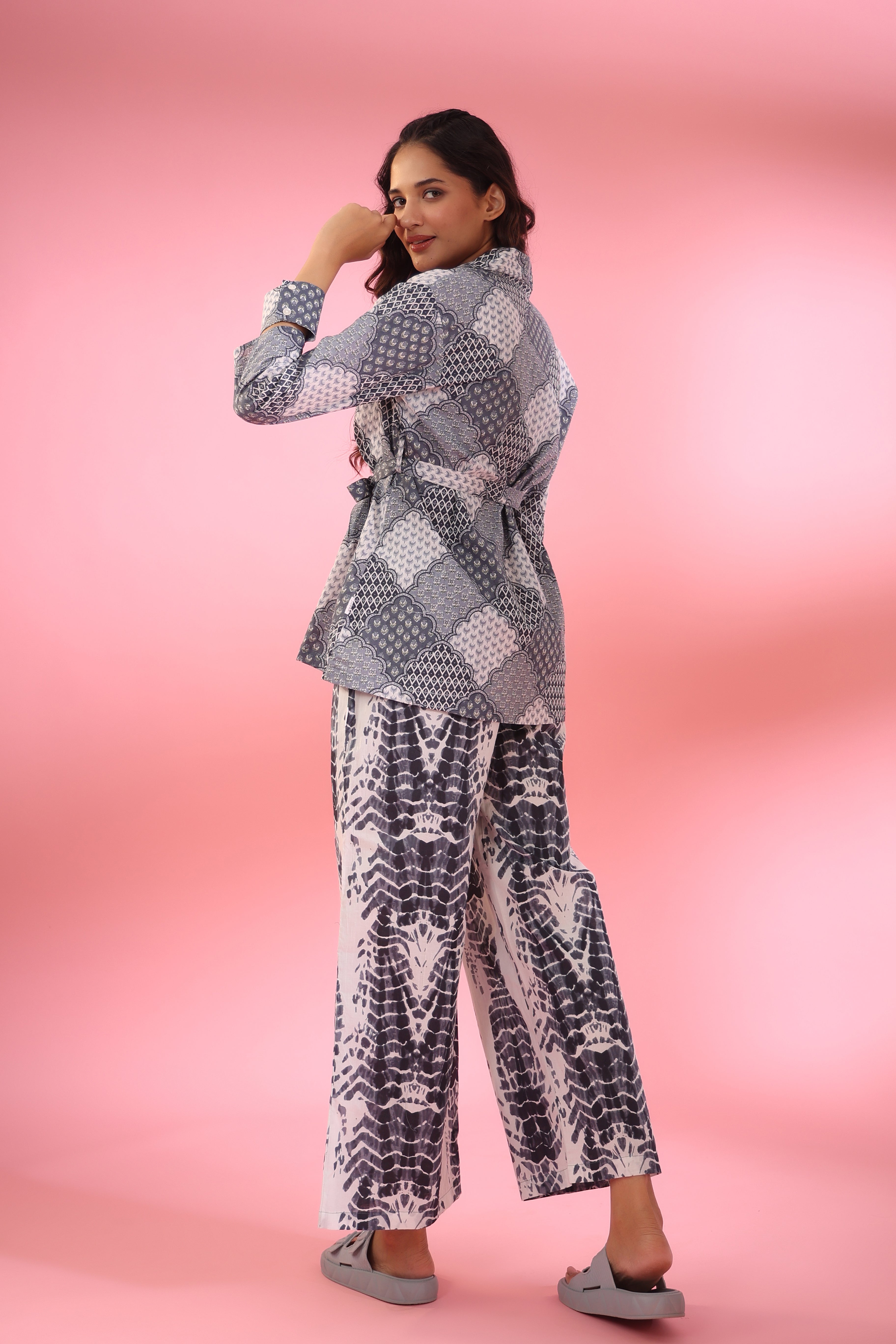 Tie and Dye Print with Jharokha Shrug Cotton Three Piece Co-ord Set