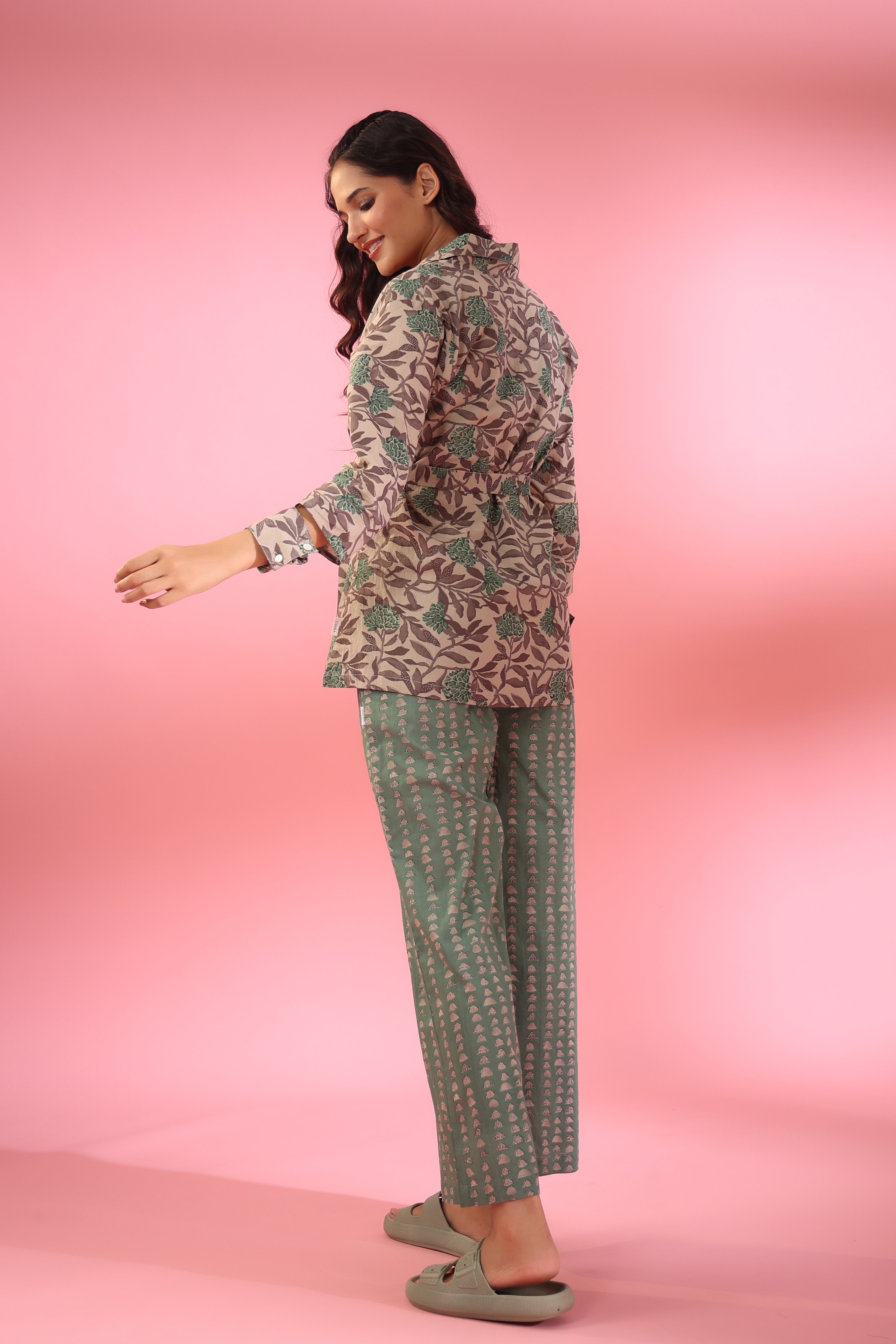 Parallel Lines with Grey Floral Shrug Cotton Three Piece Co-ord Set