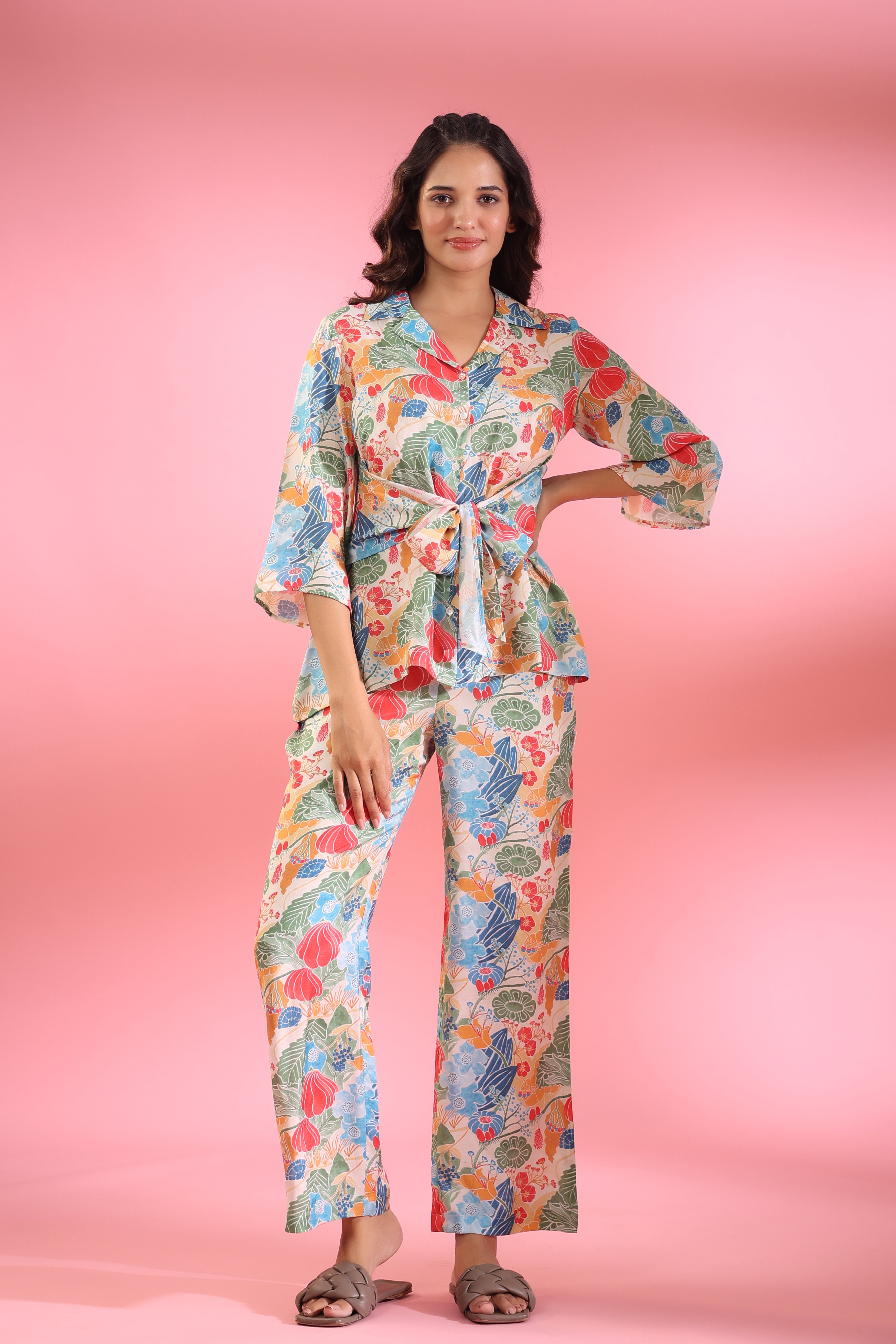 Tulip Love Multicoloured Russian Silk Co-ord Set