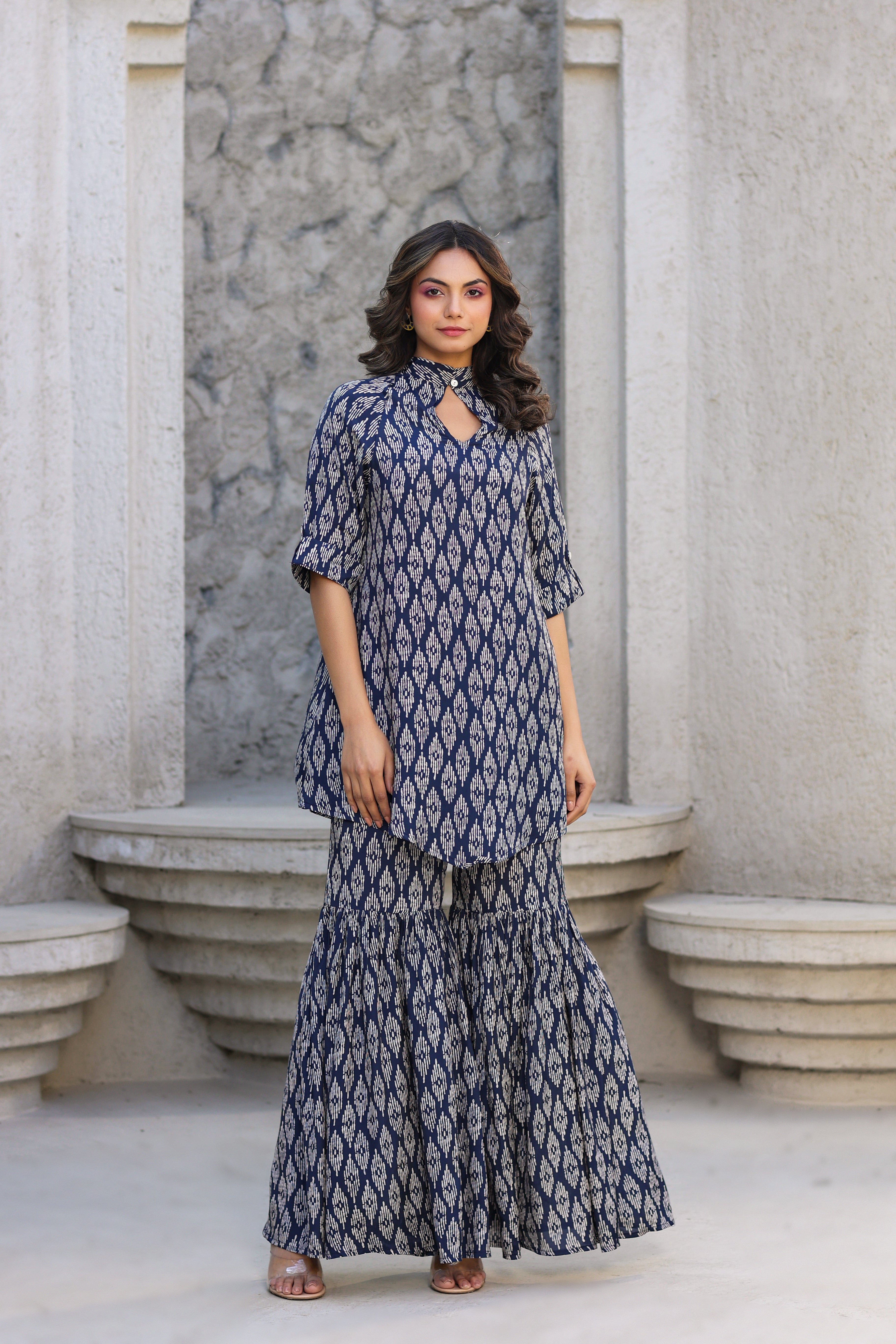 Elevated motifs on Russian Silk Blue Co-ord Set