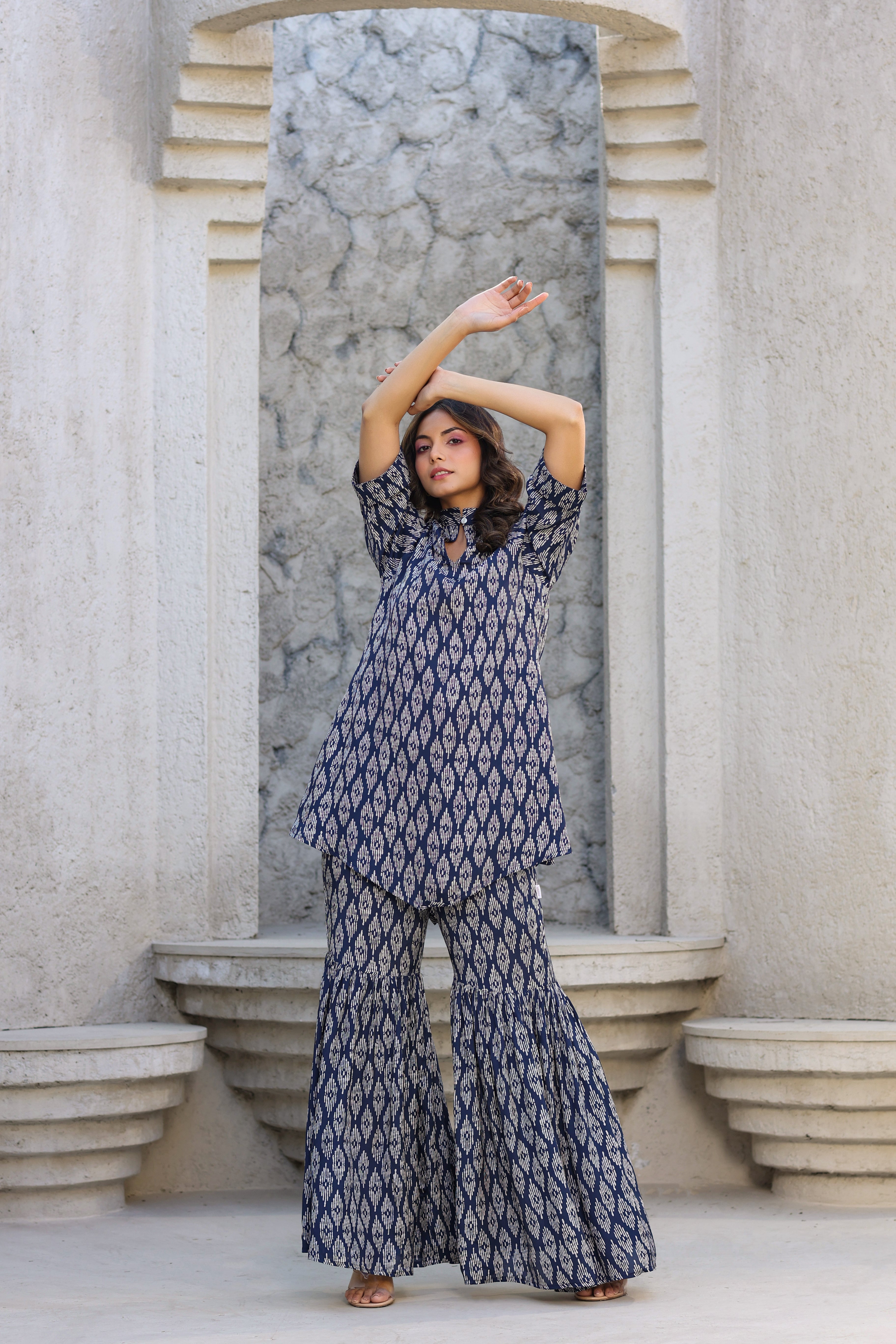 Elevated motifs on Russian Silk Blue Co-ord Set