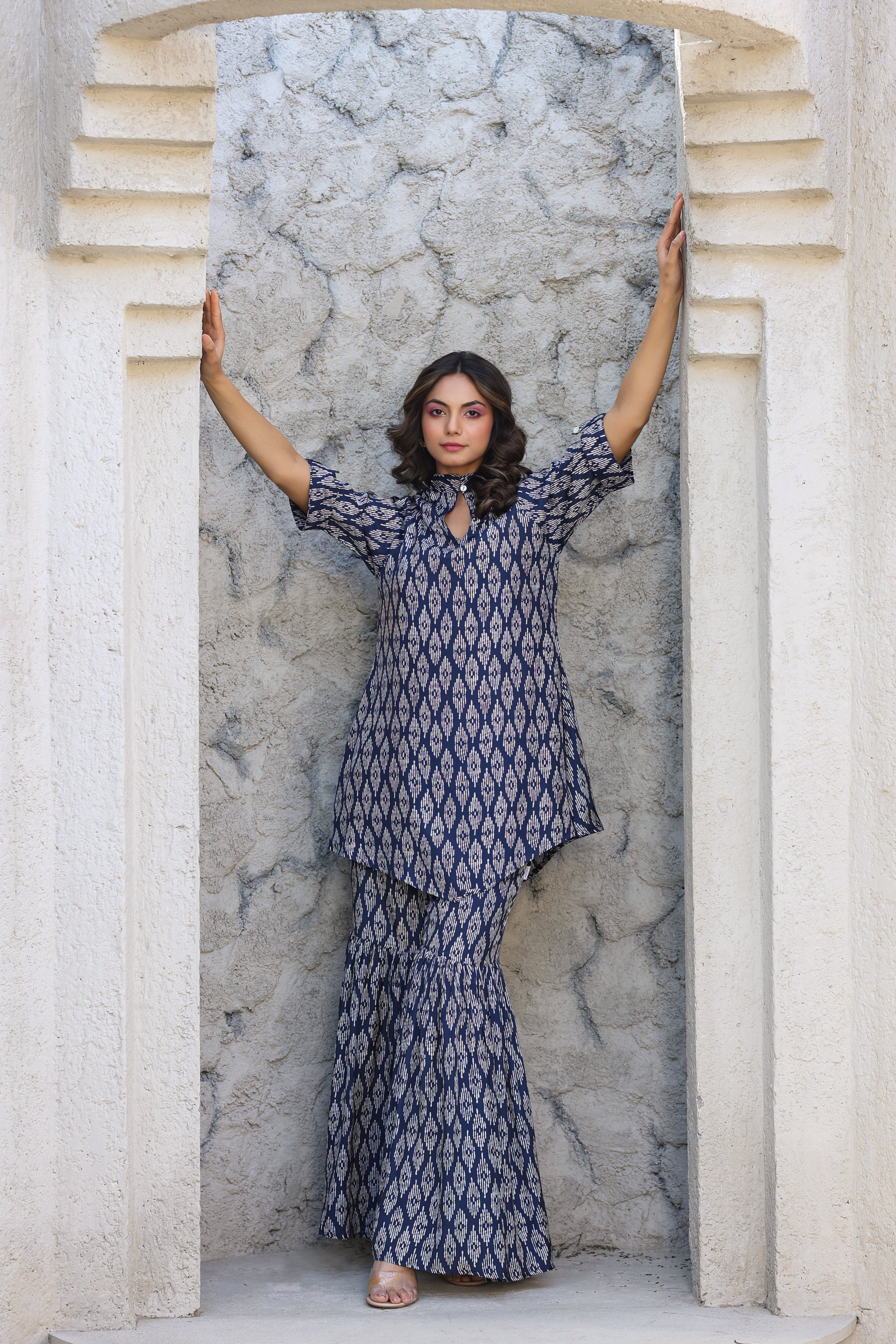 Elevated motifs on Russian Silk Blue Co-ord Set