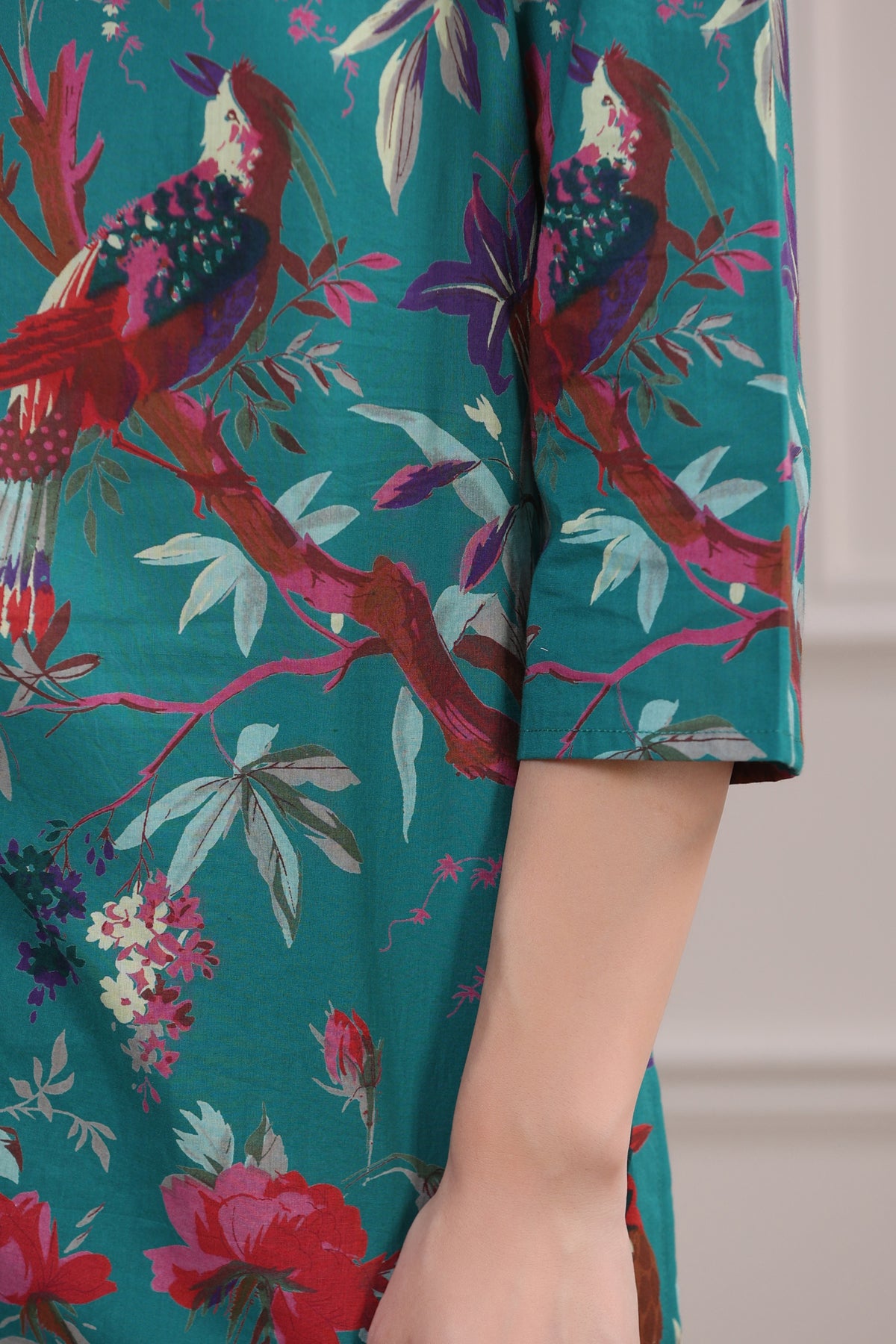 Chirping Bird on Teal Cotton Palazzo Loungewear Set