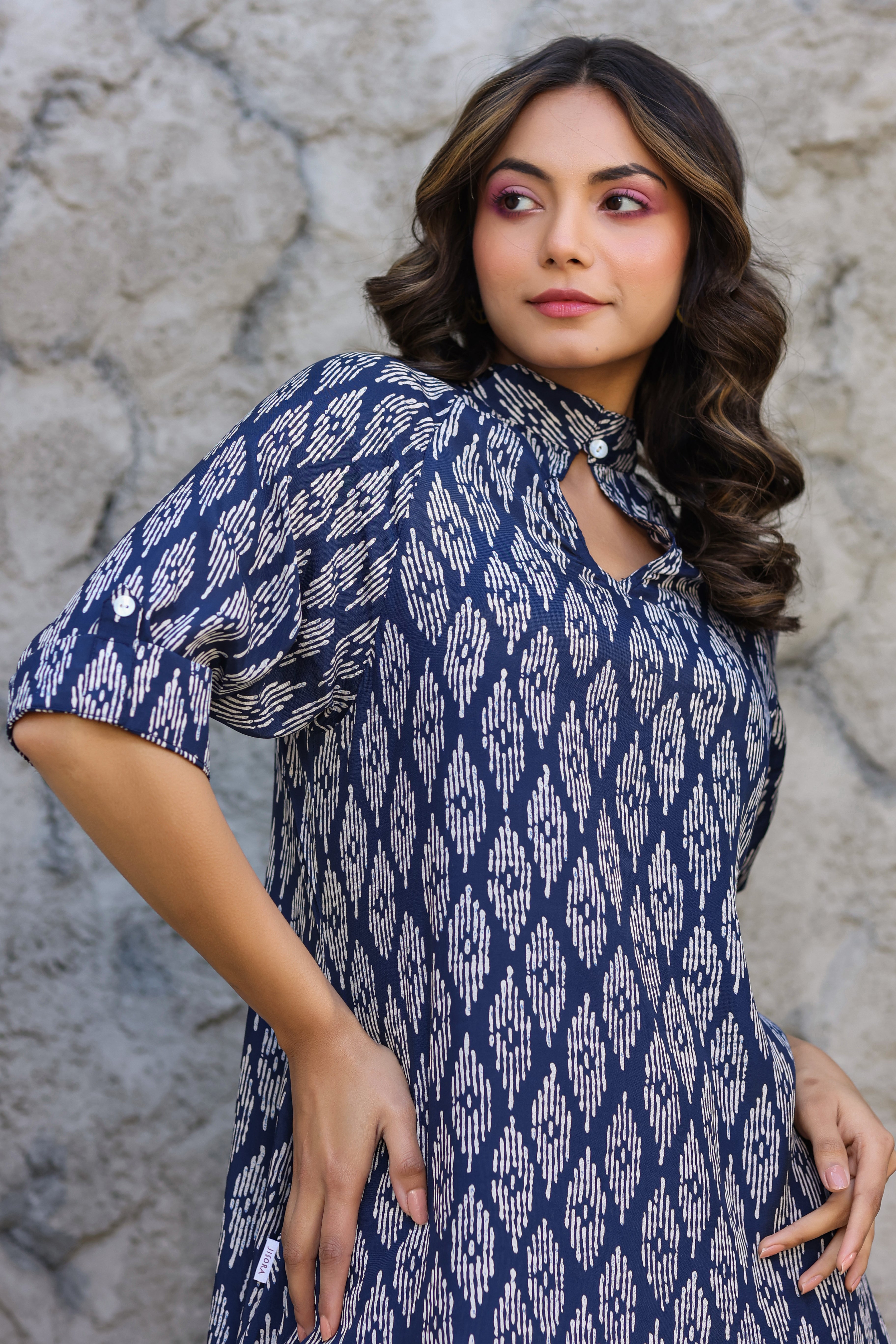 Elevated motifs on Russian Silk Blue Co-ord Set