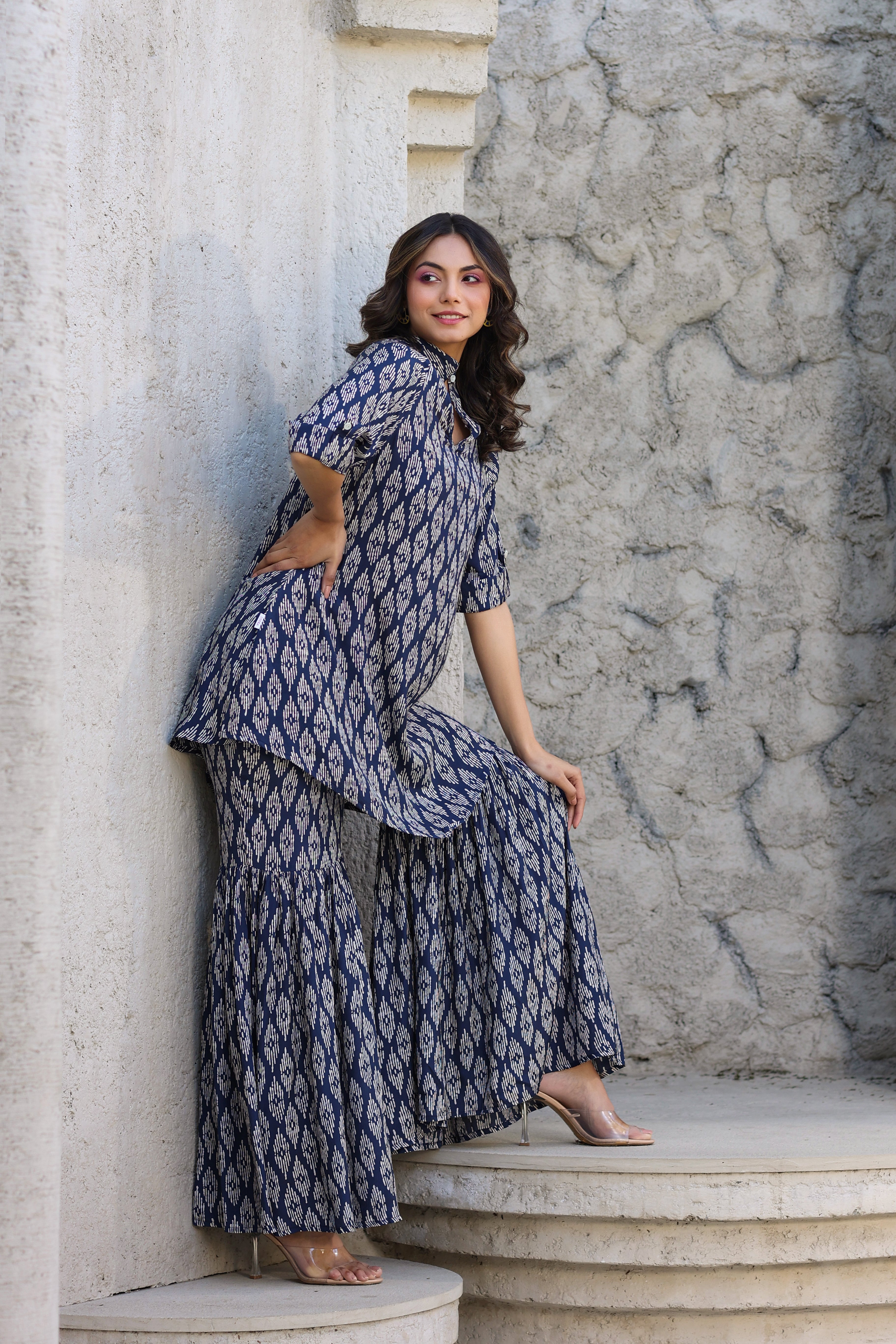 Elevated motifs on Russian Silk Blue Co-ord Set