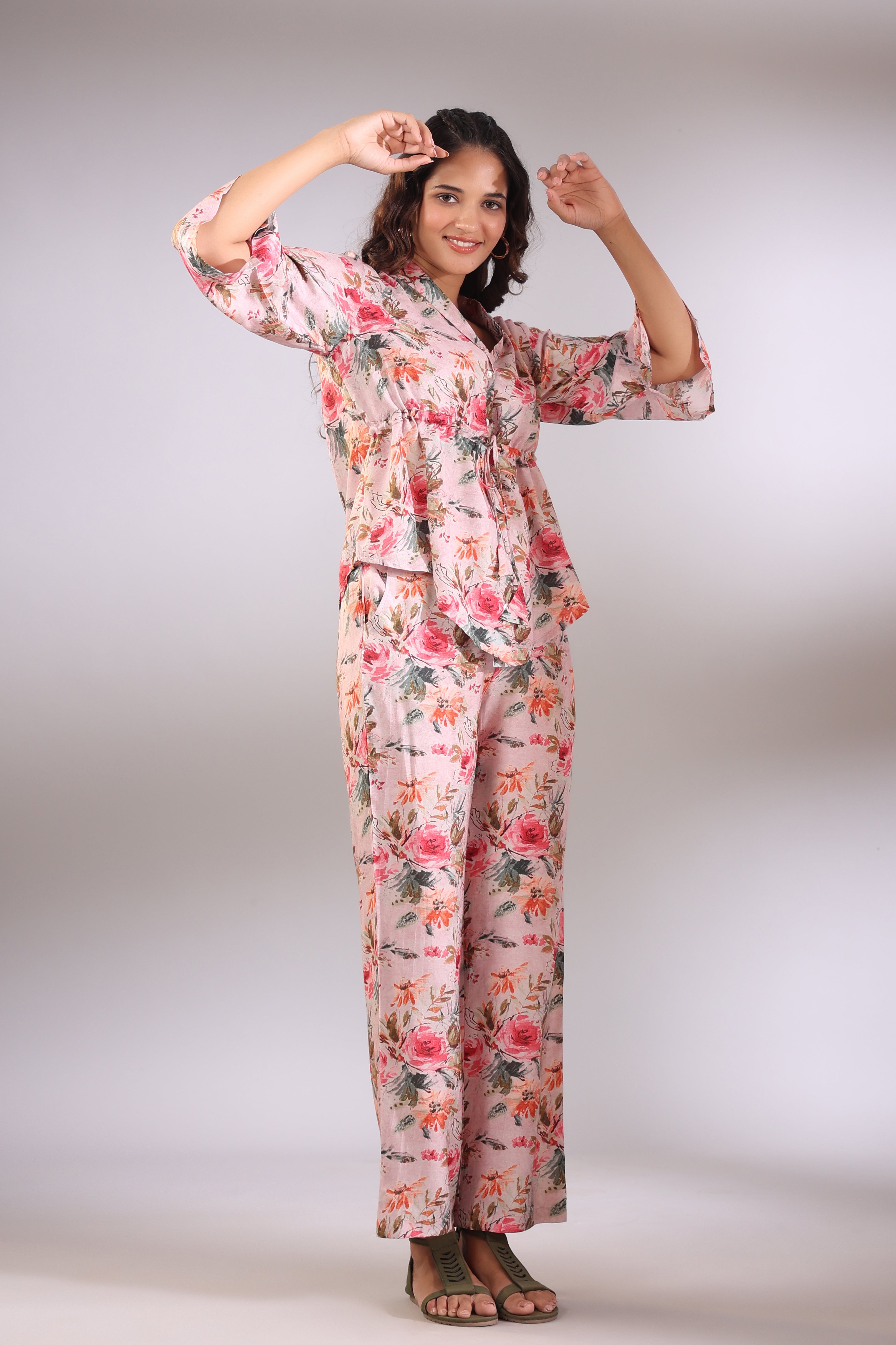 Language of Flowers Pink Russian Silk Co-ord Set