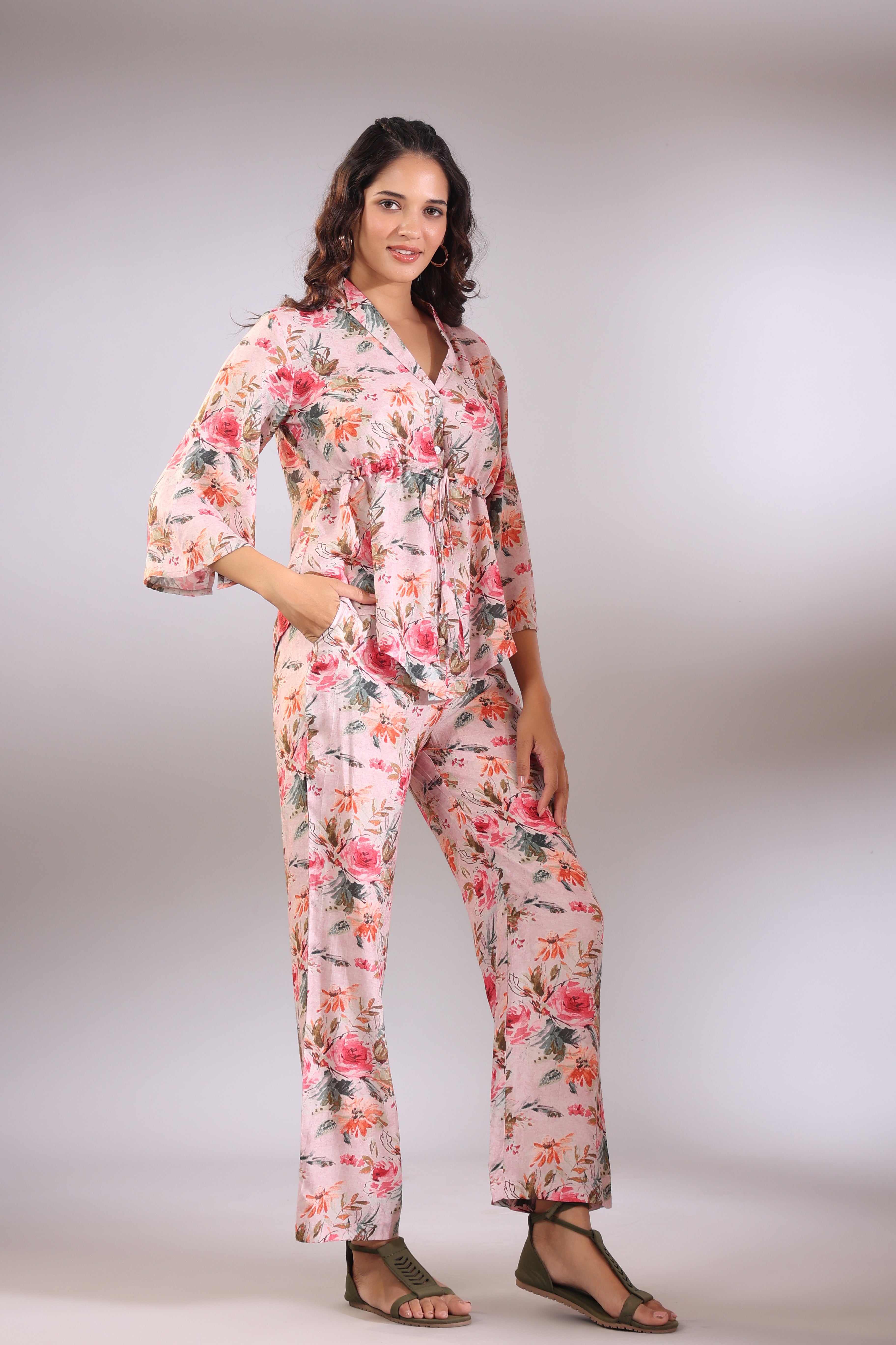 Language of Flowers Pink Russian Silk Co-ord Set