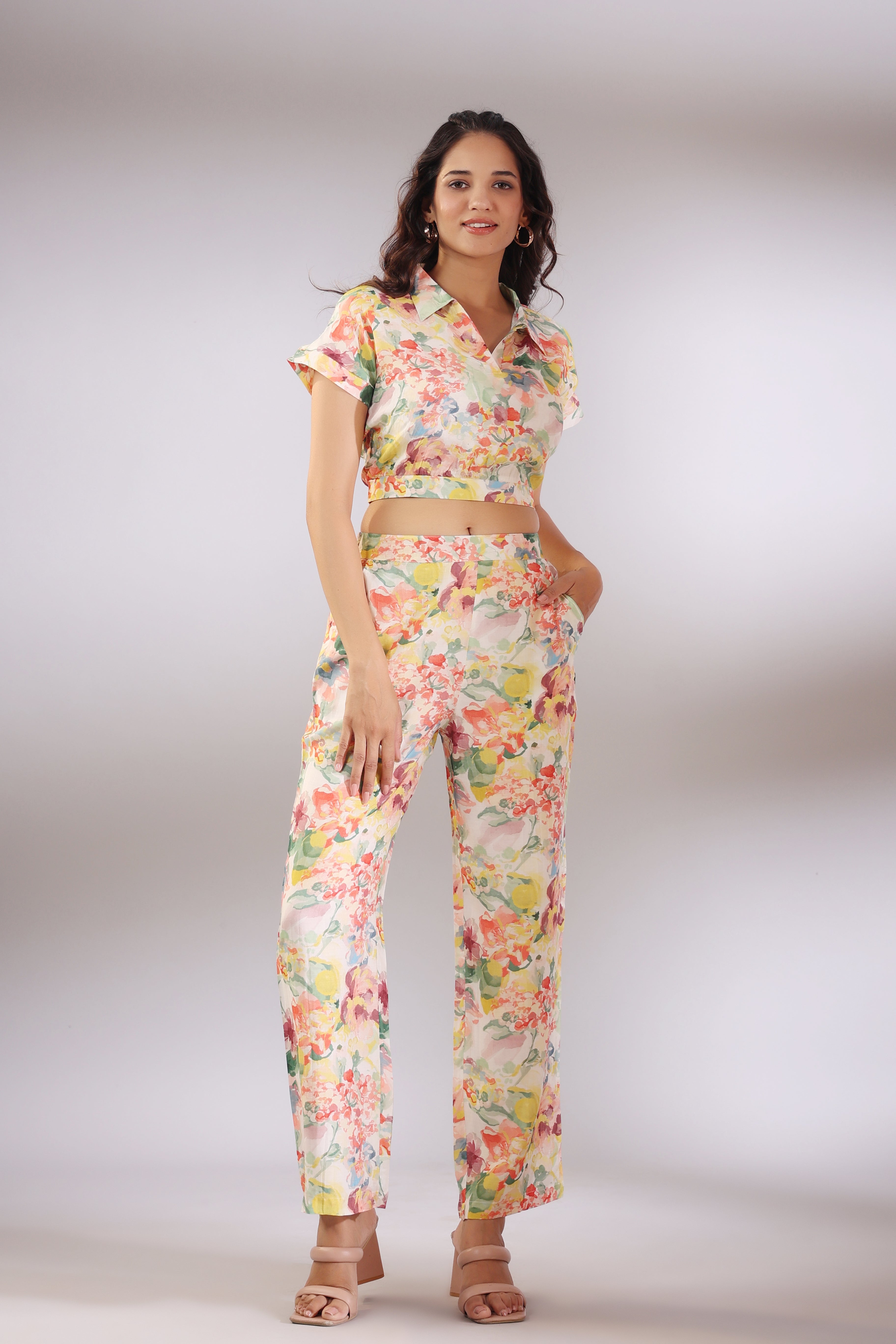 Cin Cin Muslin Silk Crop Top and Pants Co-ord Set