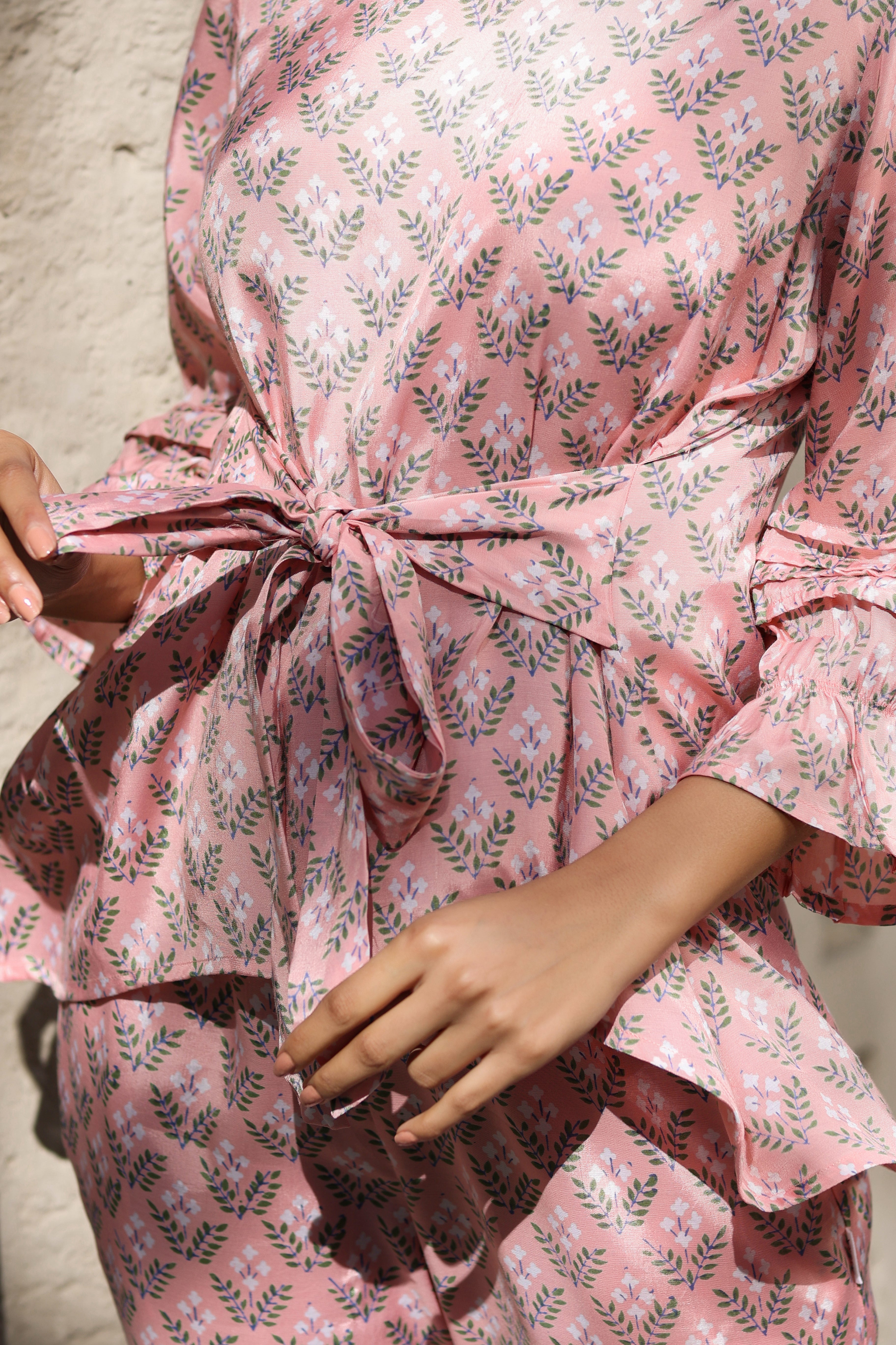 Orchids on Pink Front Tie Russian Silk Co-ord Set