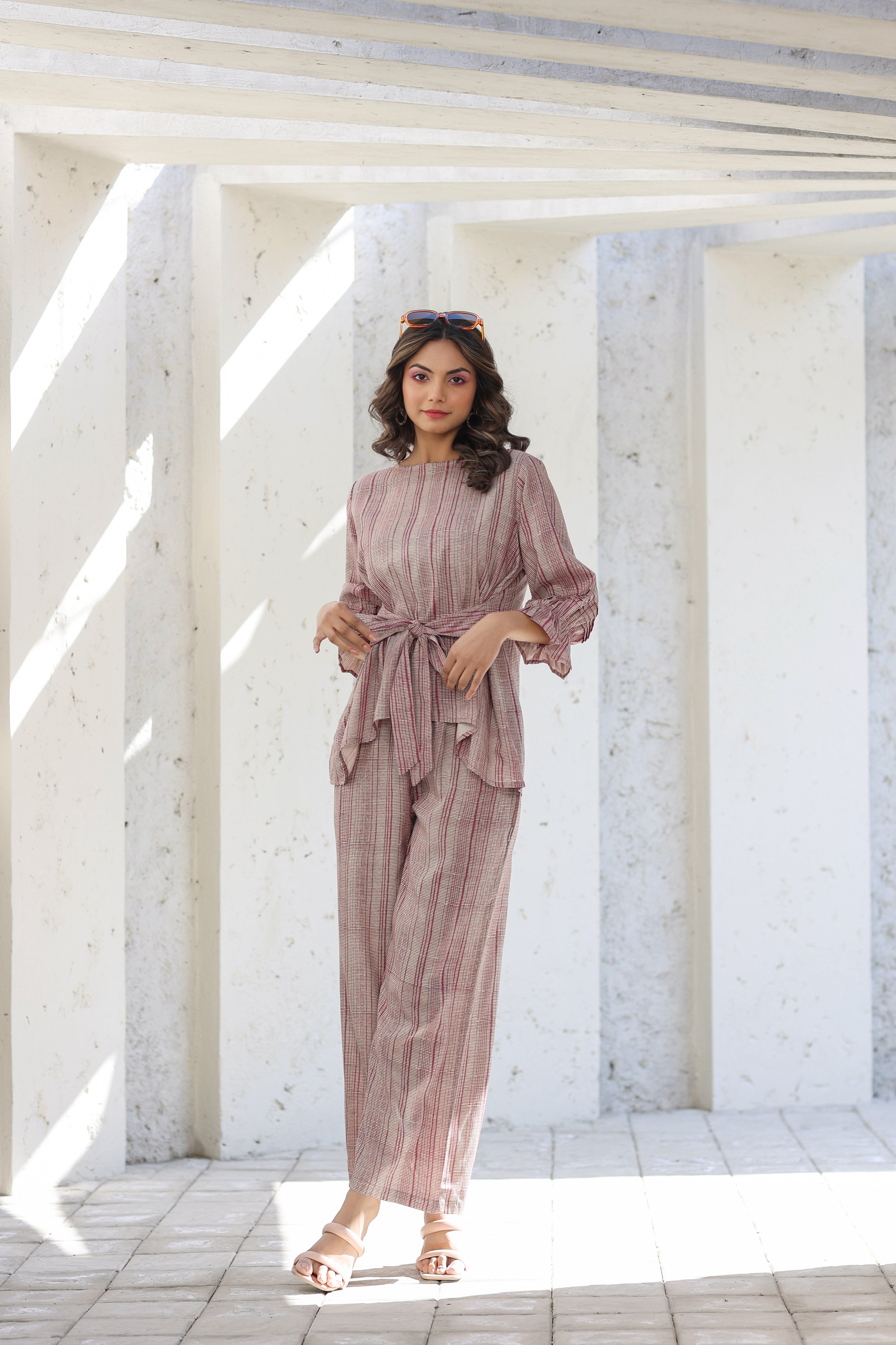 Pink Gooseberry on Russian Silk Front Tie Co-ord set