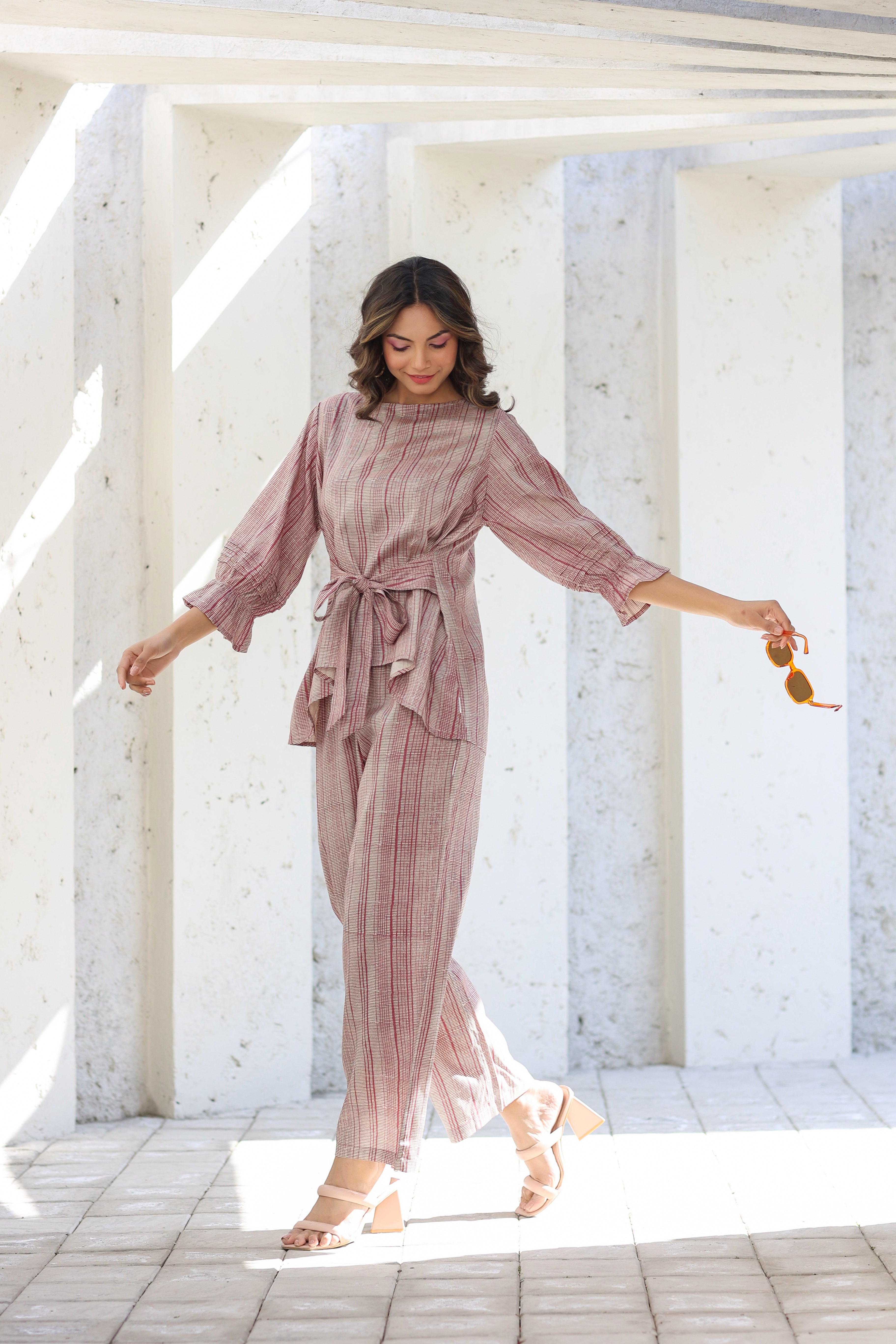 Pink Gooseberry on Russian Silk Front Tie Co-ord set