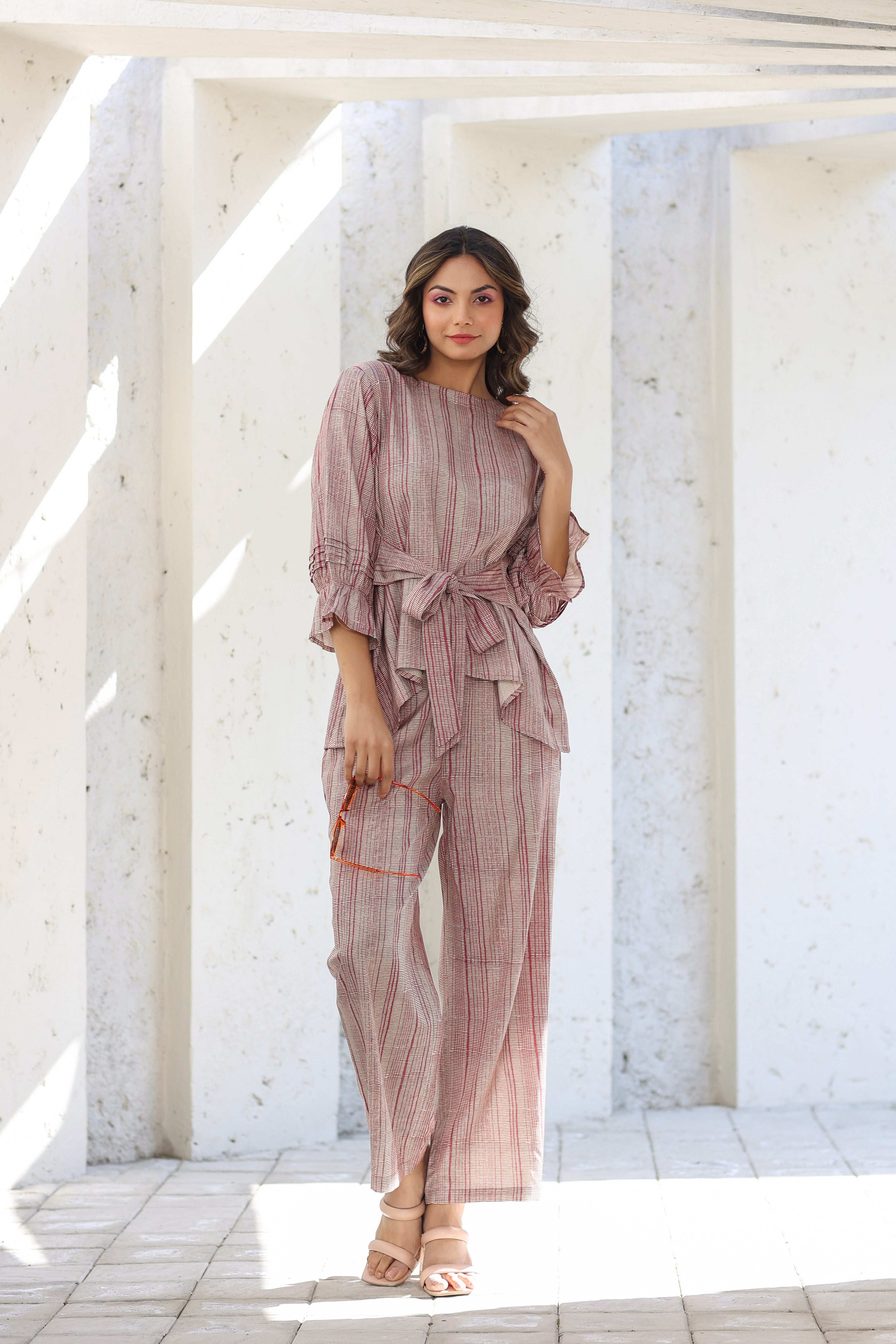 Pink Gooseberry on Russian Silk Front Tie Co-ord set