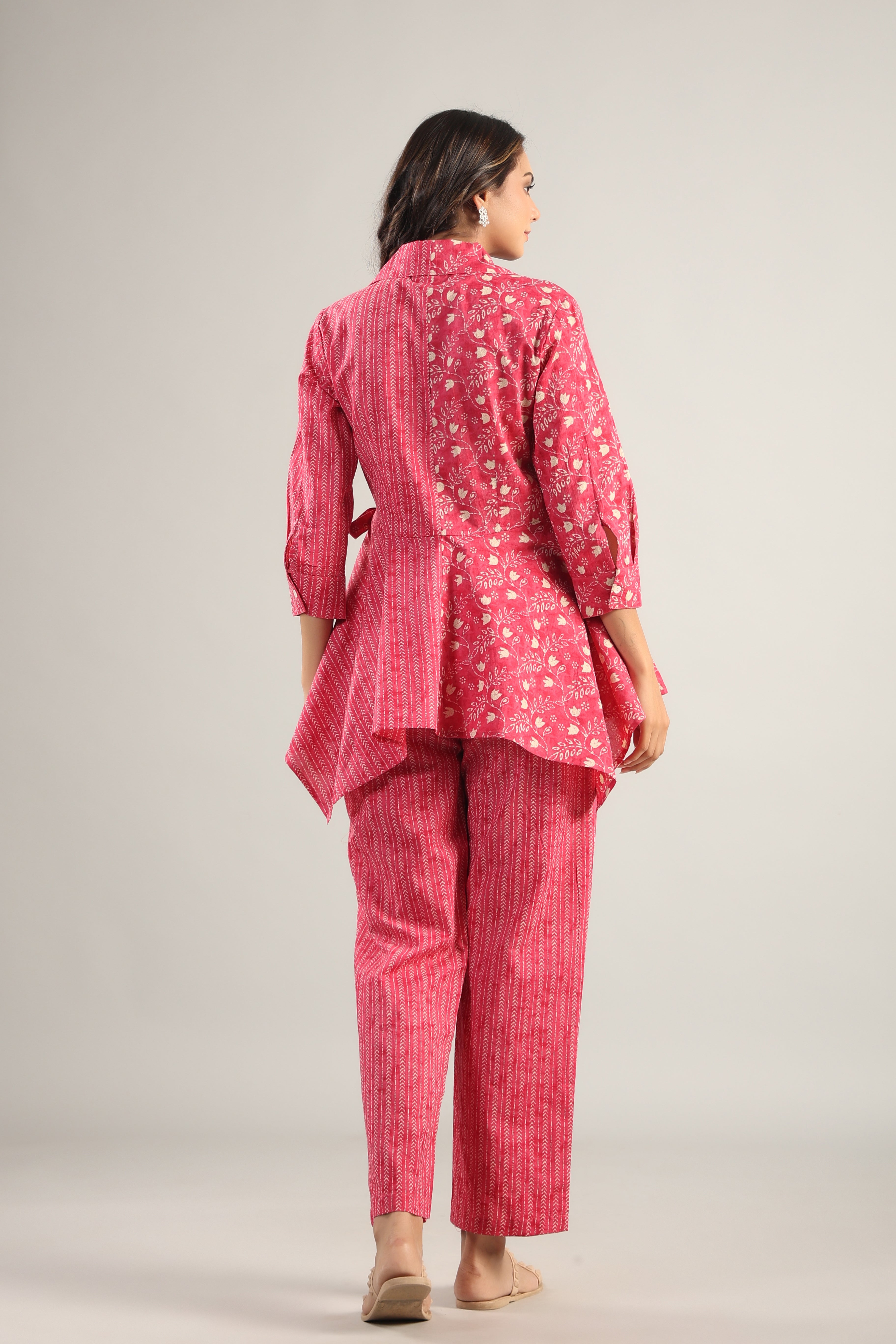 Dainty Florals with Arrows on Pink Cotton Co-ord Set