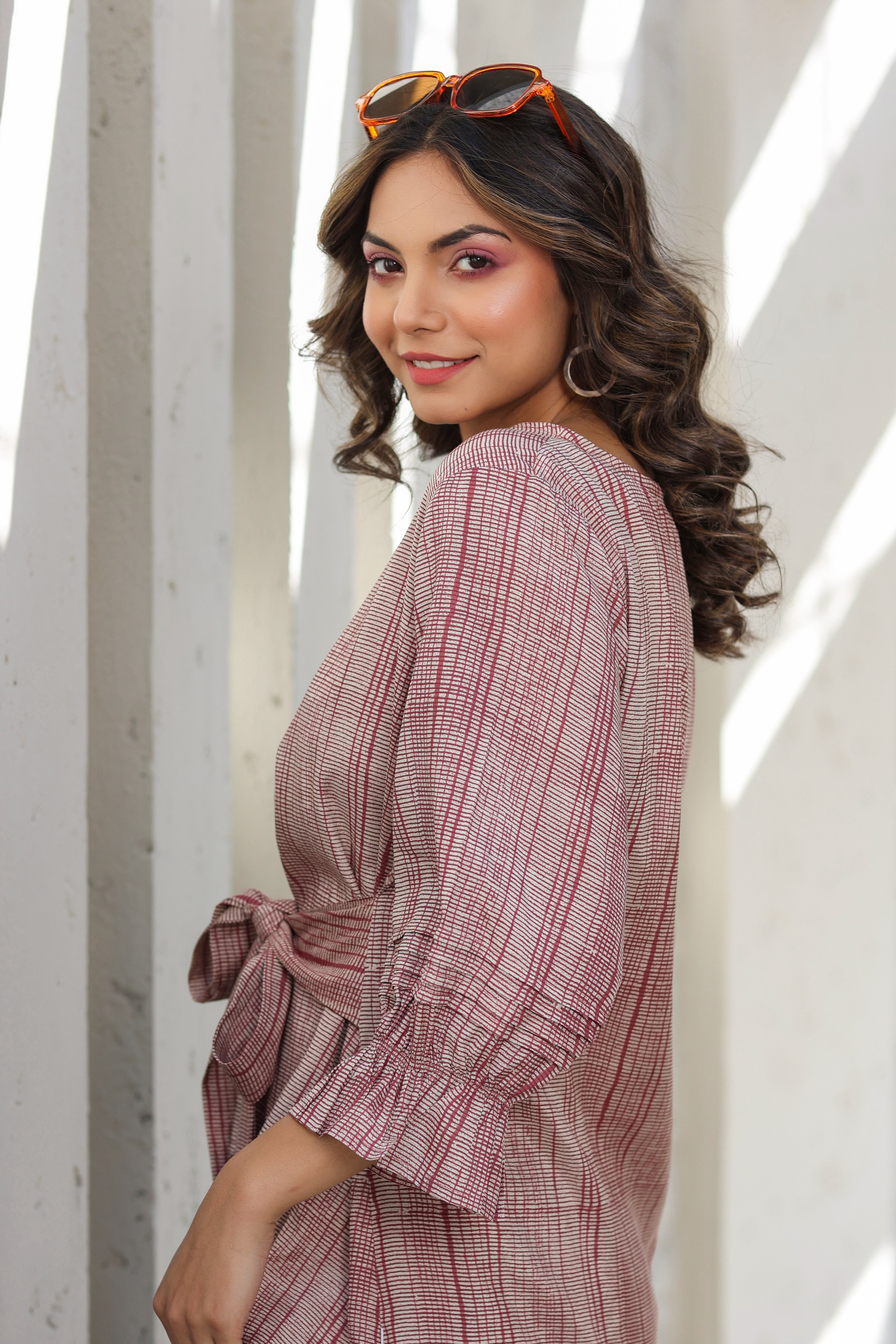 Pink Gooseberry on Russian Silk Front Tie Co-ord set