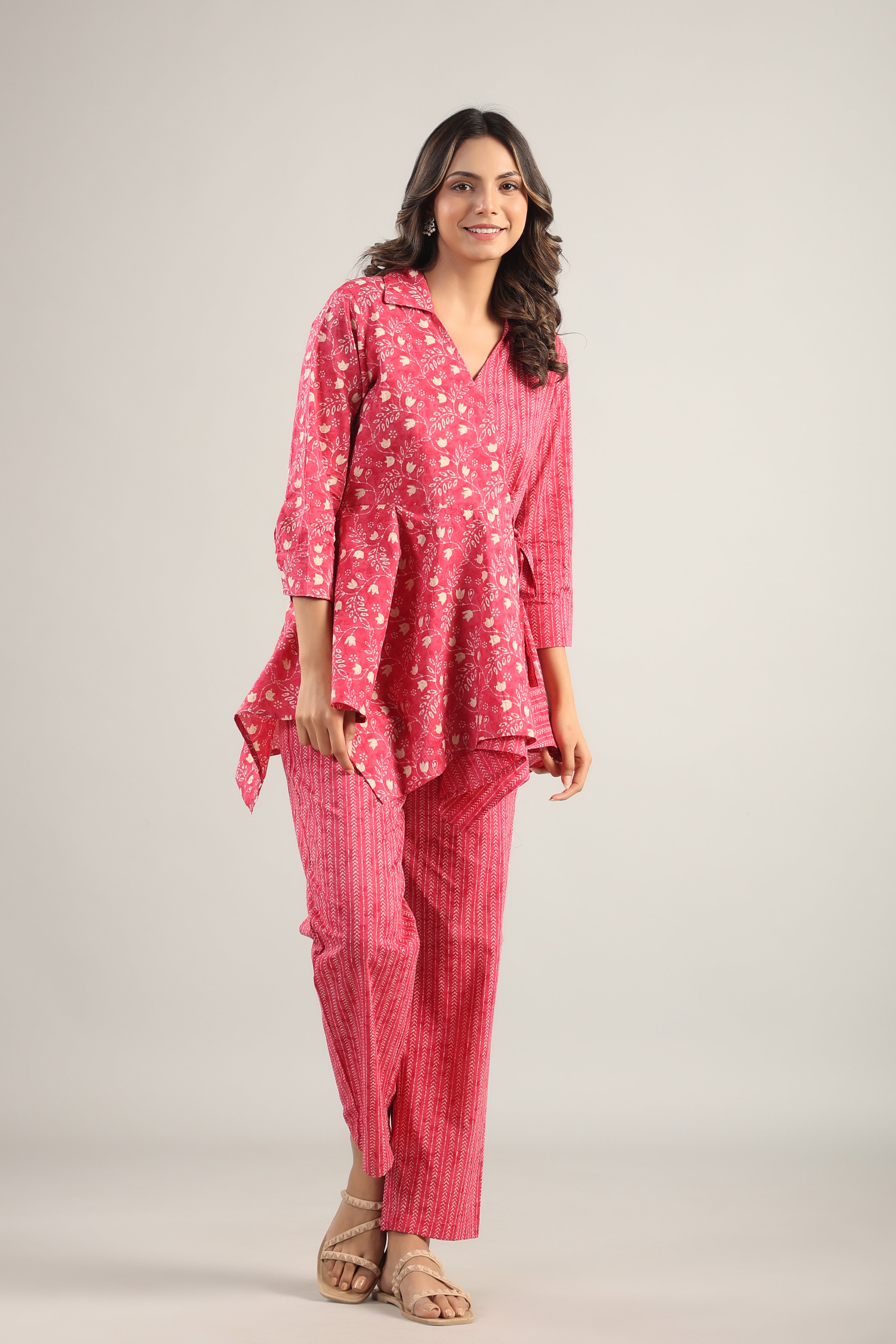 Dainty Florals with Arrows on Pink Cotton Co-ord Set
