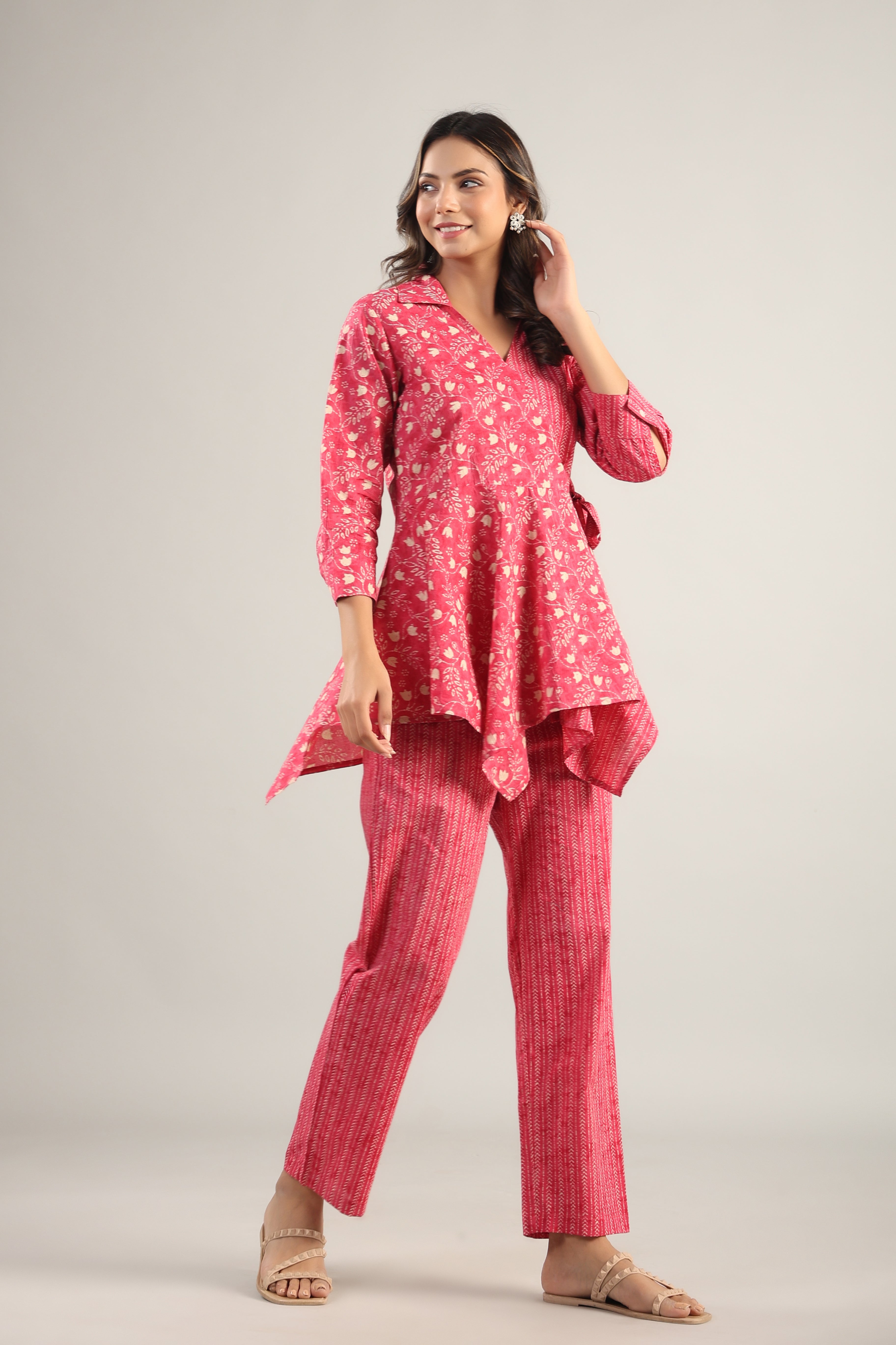 Dainty Florals with Arrows on Pink Cotton Co-ord Set