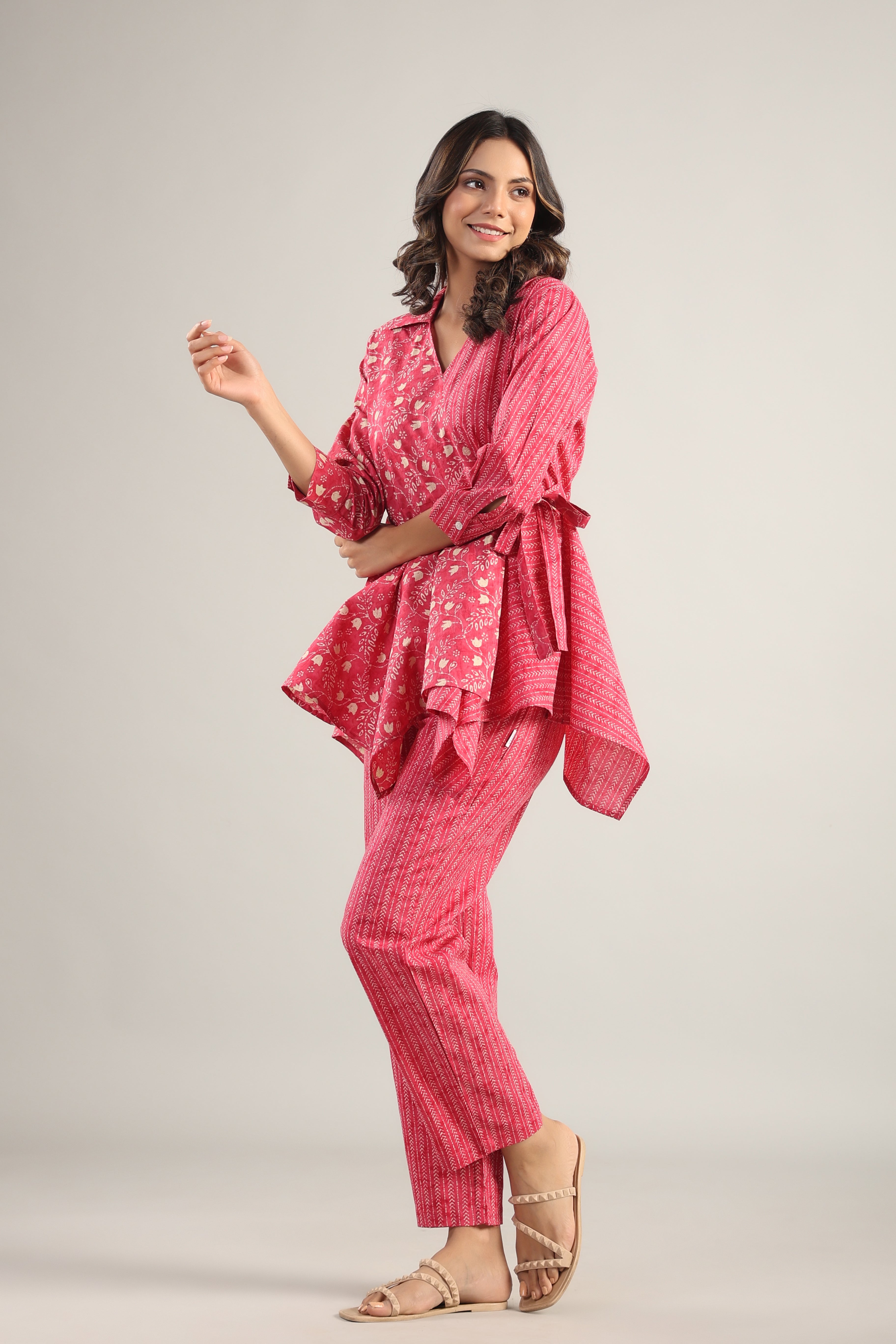 Dainty Florals with Arrows on Pink Cotton Co-ord Set