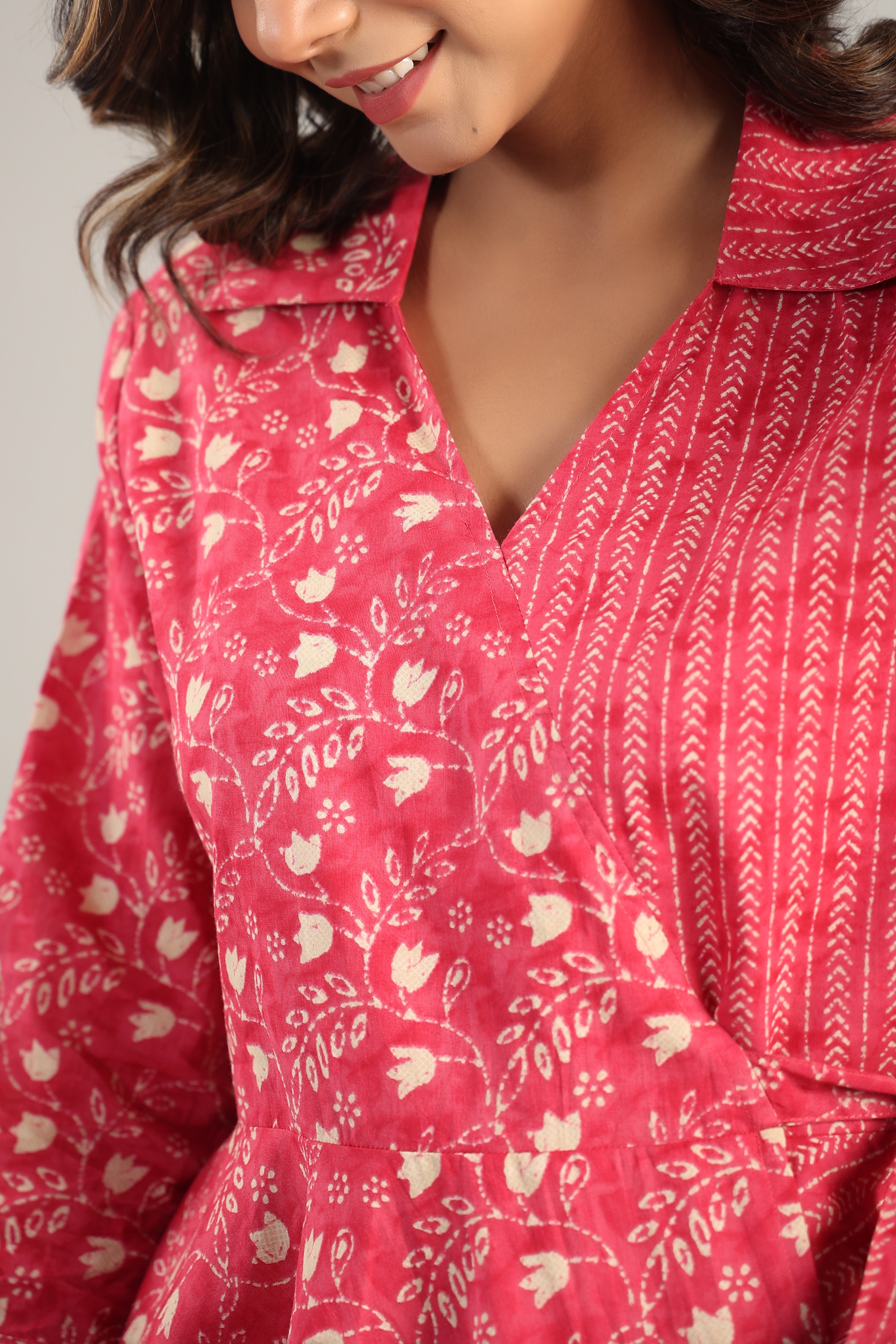 Dainty Florals with Arrows on Pink Cotton Co-ord Set