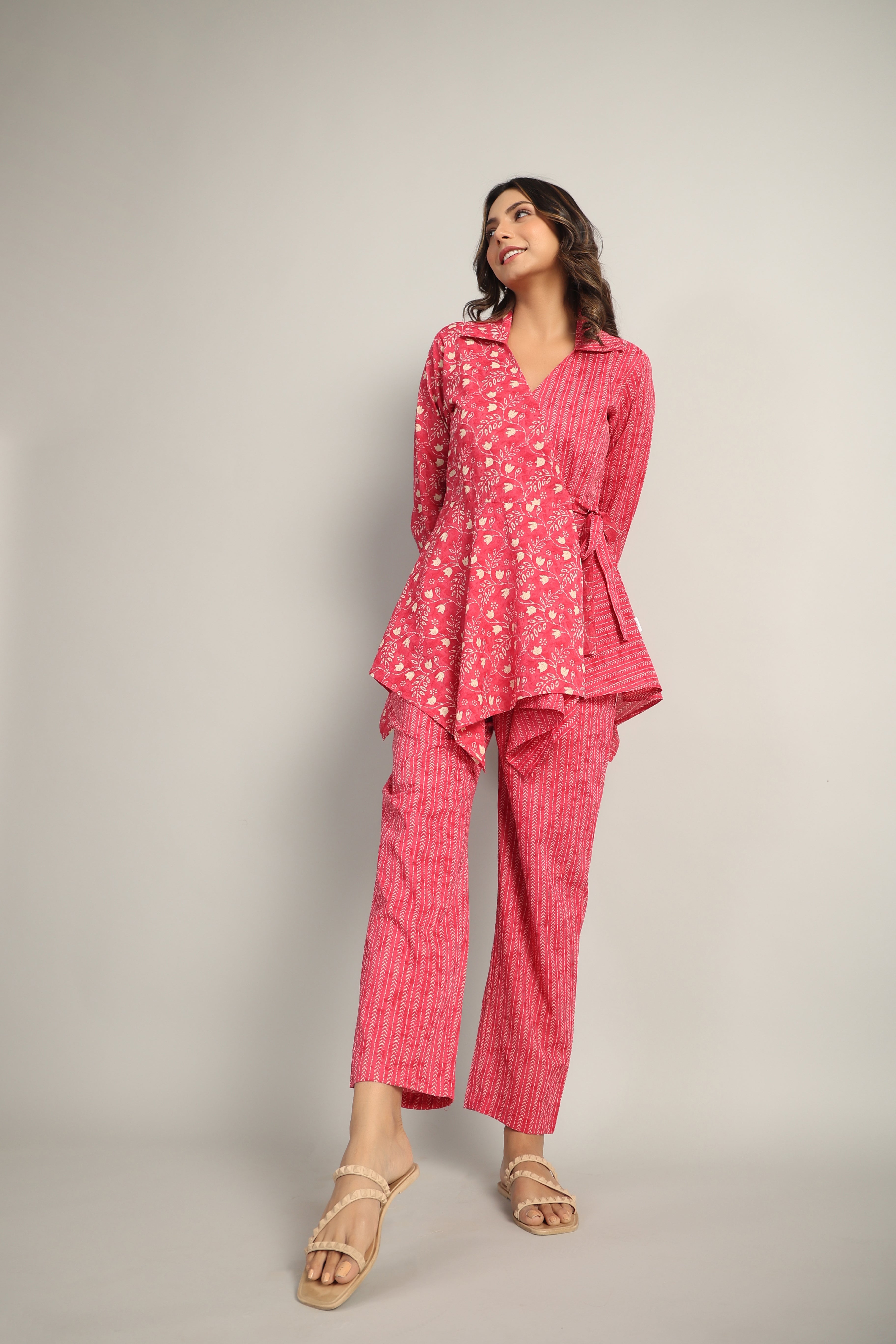 Dainty Florals with Arrows on Pink Cotton Co-ord Set