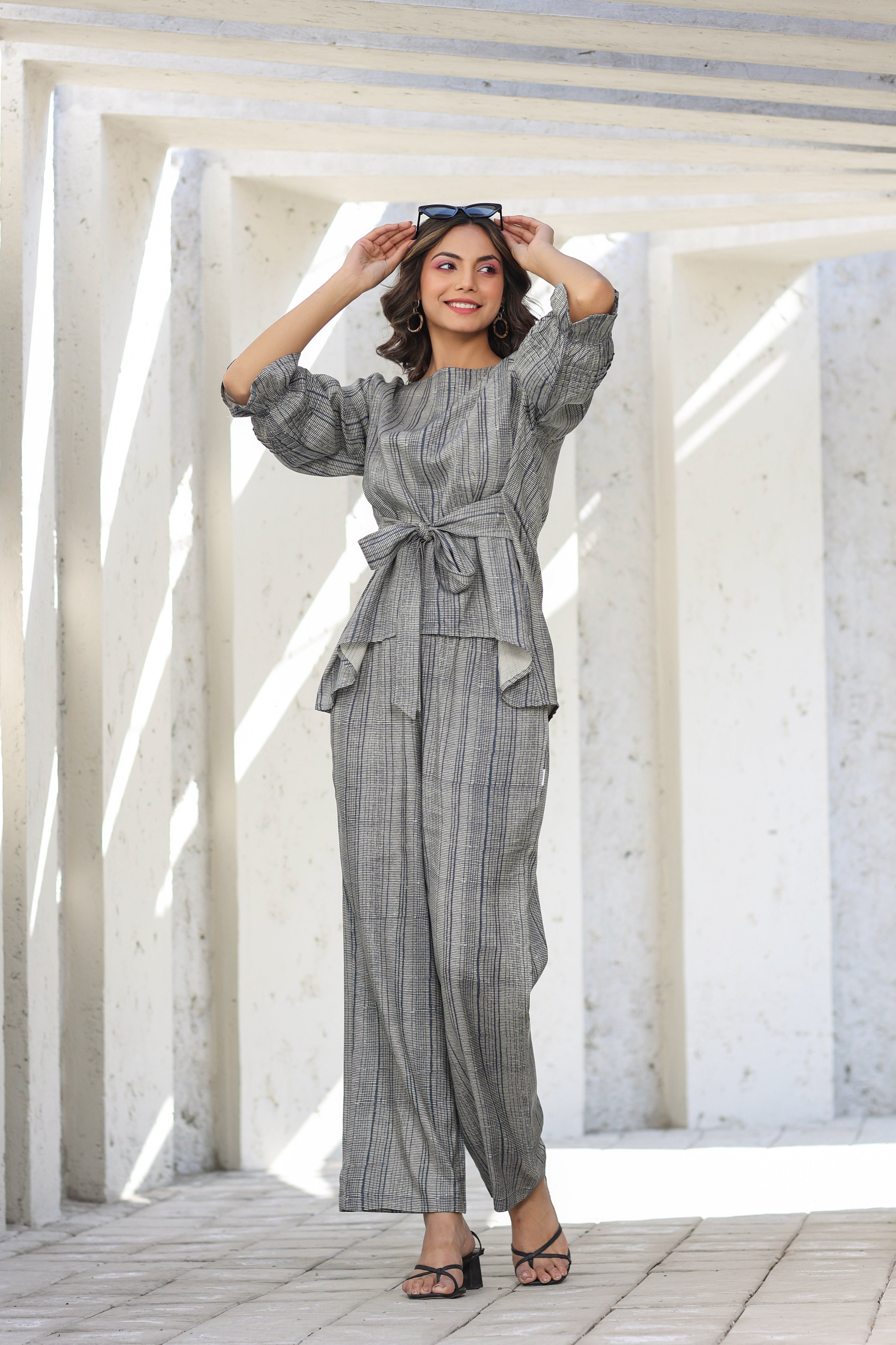 Elegante on Blue front tie Russian Silk Co-ord Set