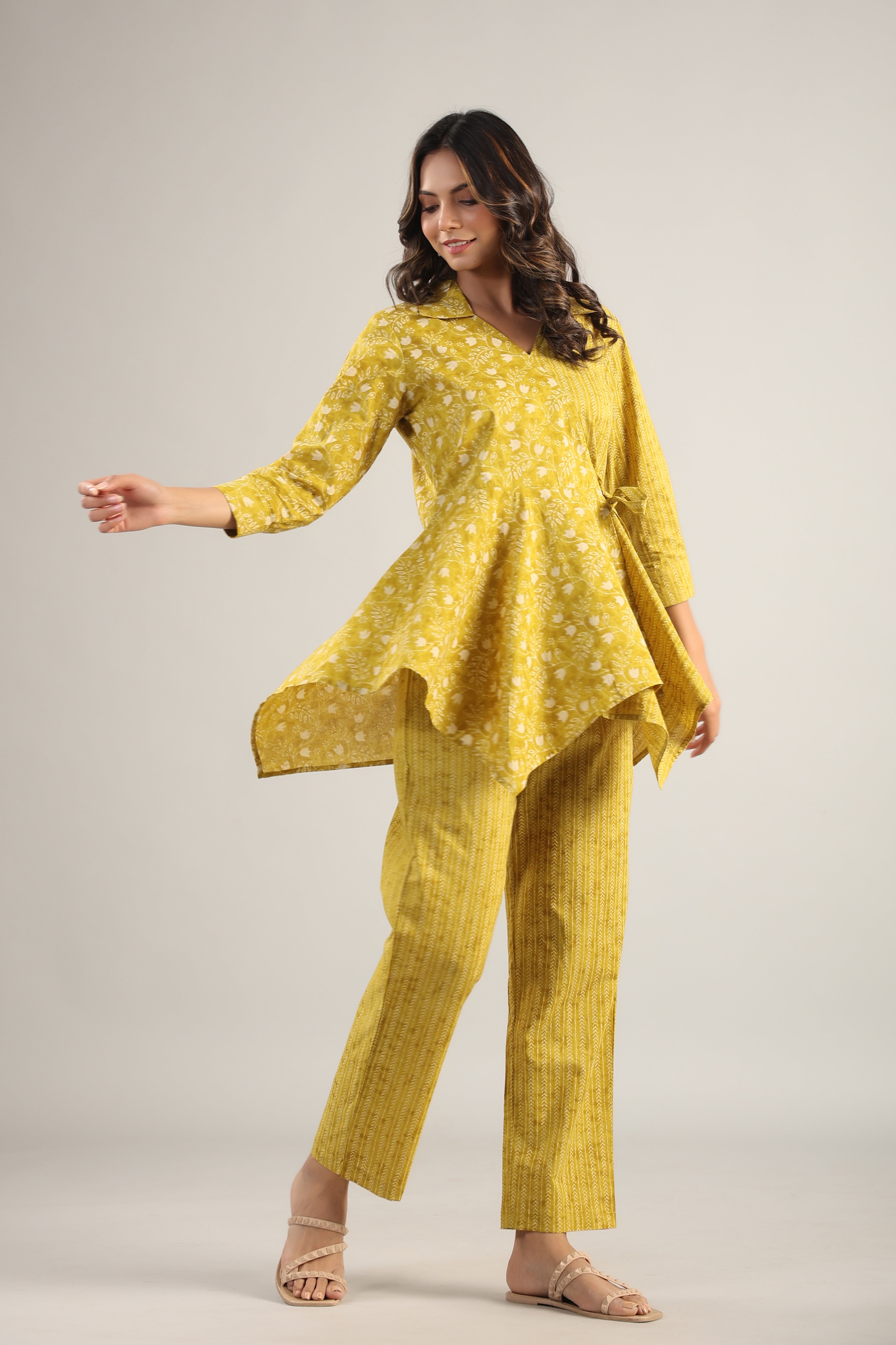 Dainty Florals with Arrows on Yellow Cotton Co-ord Set
