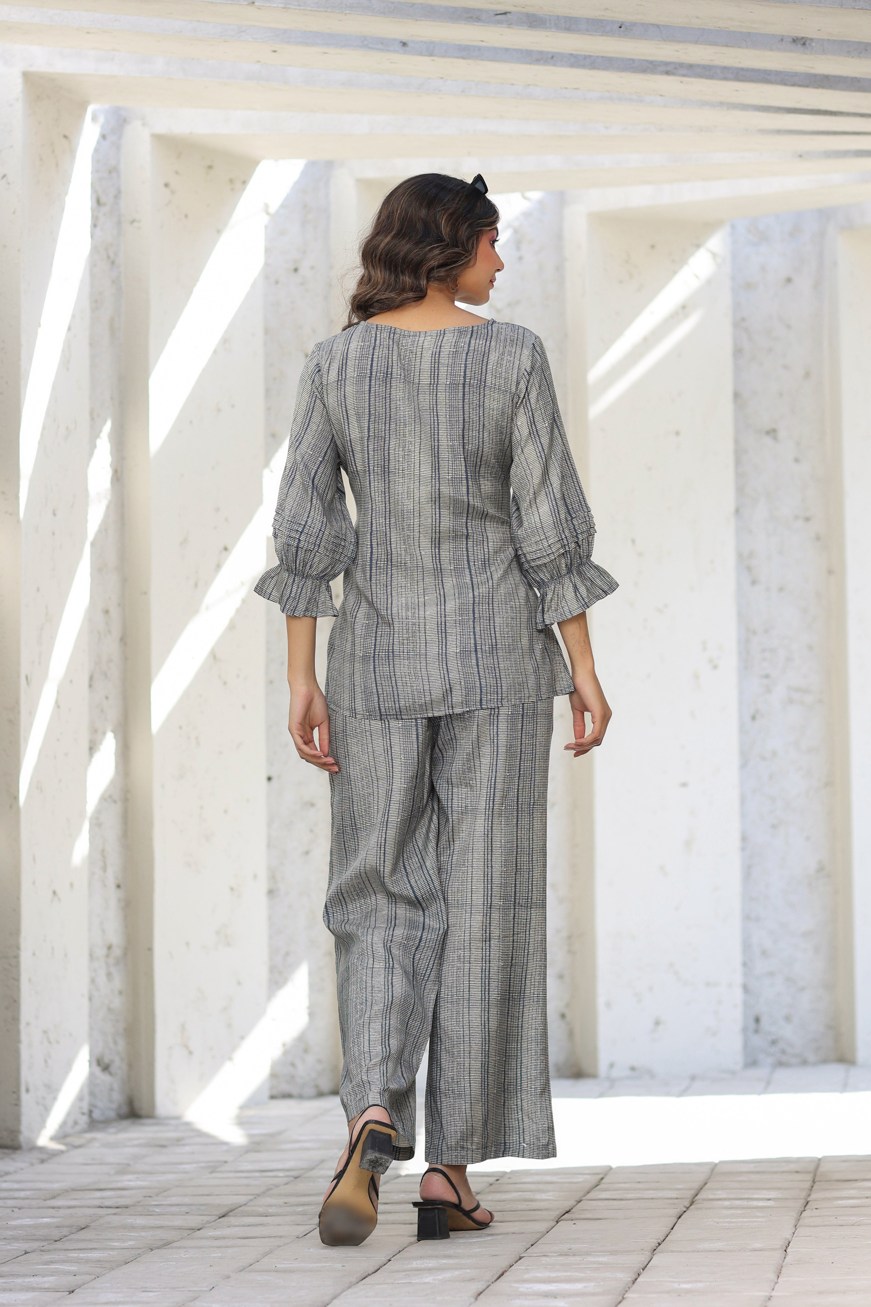 Elegante on Blue front tie Russian Silk Co-ord Set