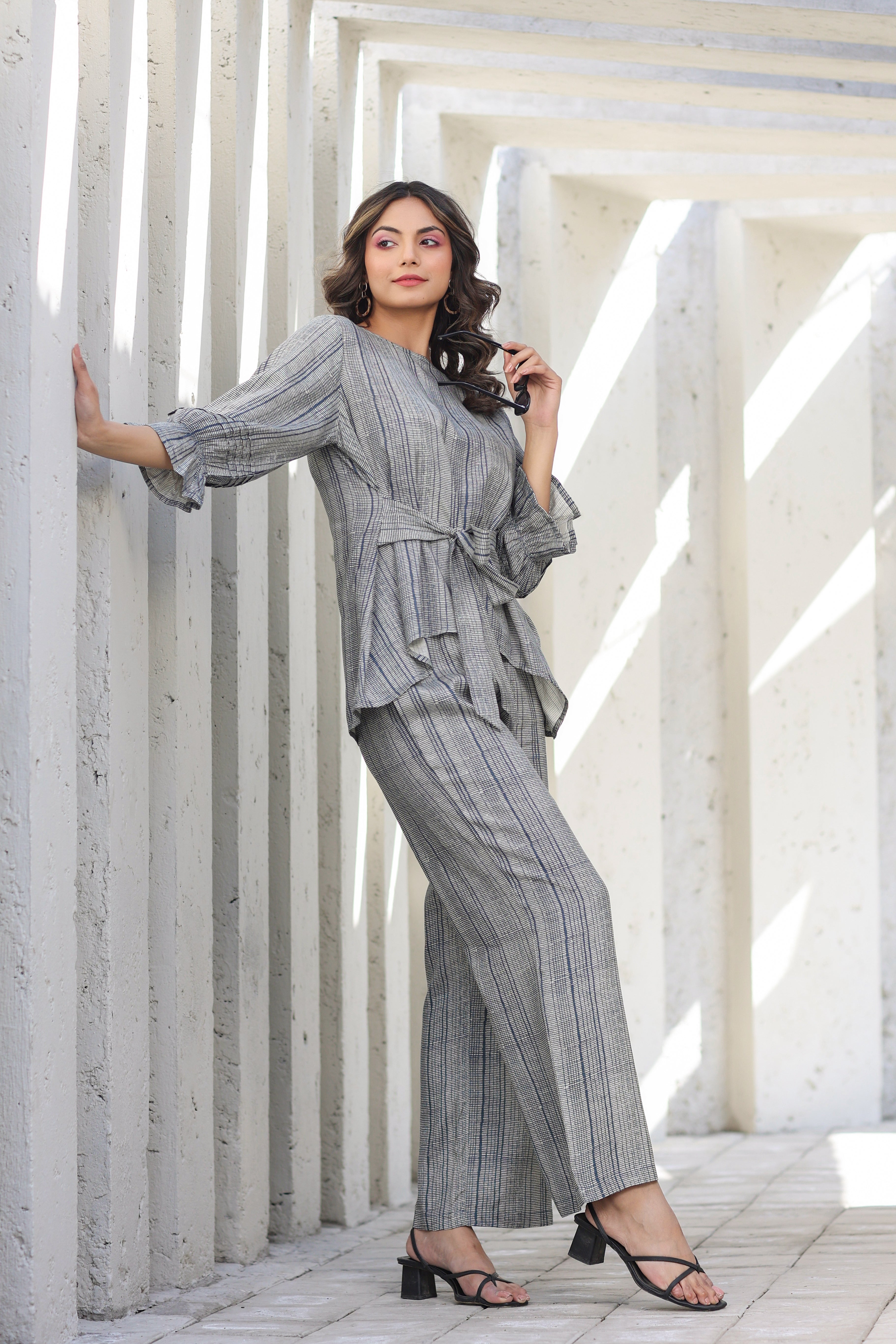 Elegante on Blue front tie Russian Silk Co-ord Set