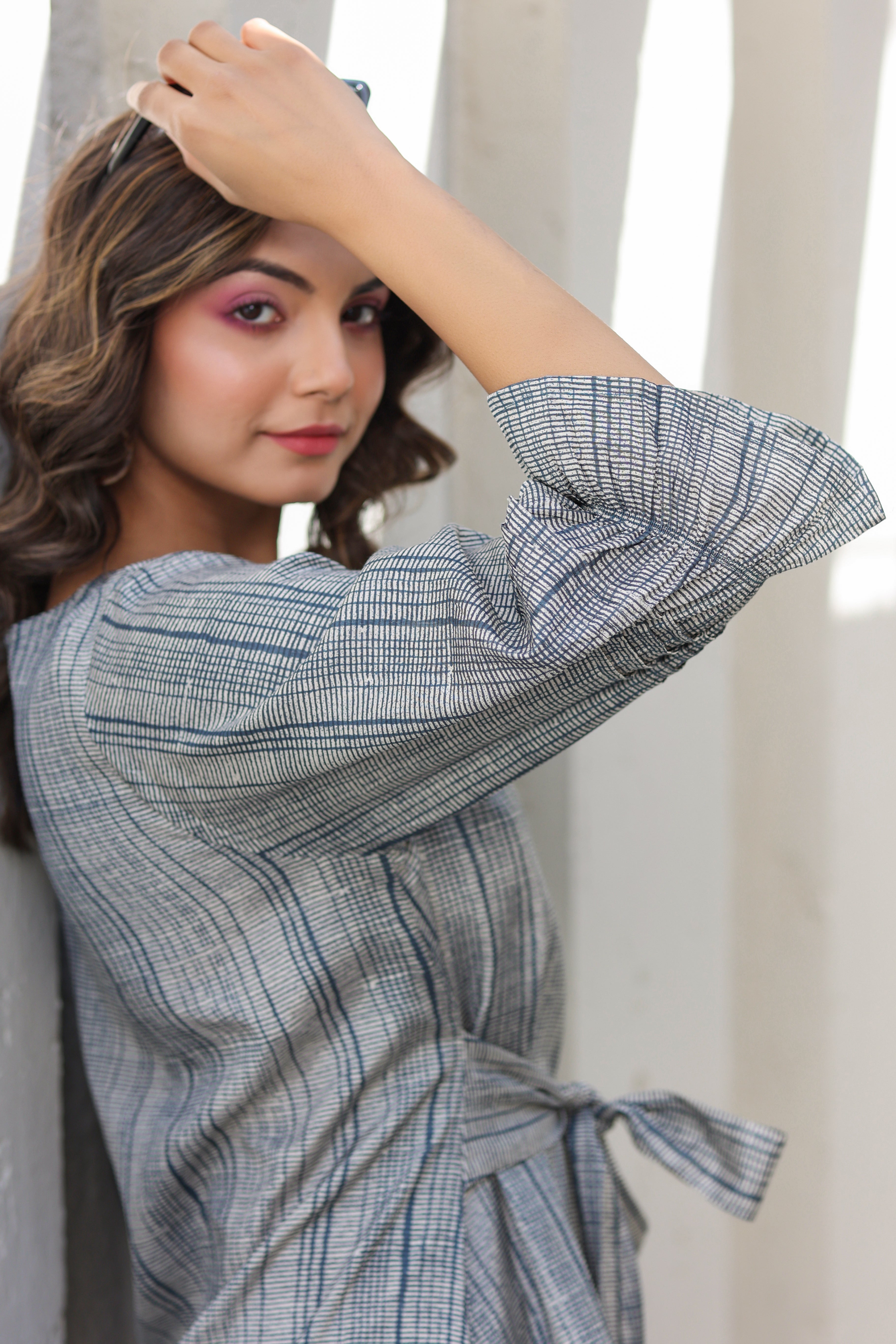 Elegante on Blue front tie Russian Silk Co-ord Set