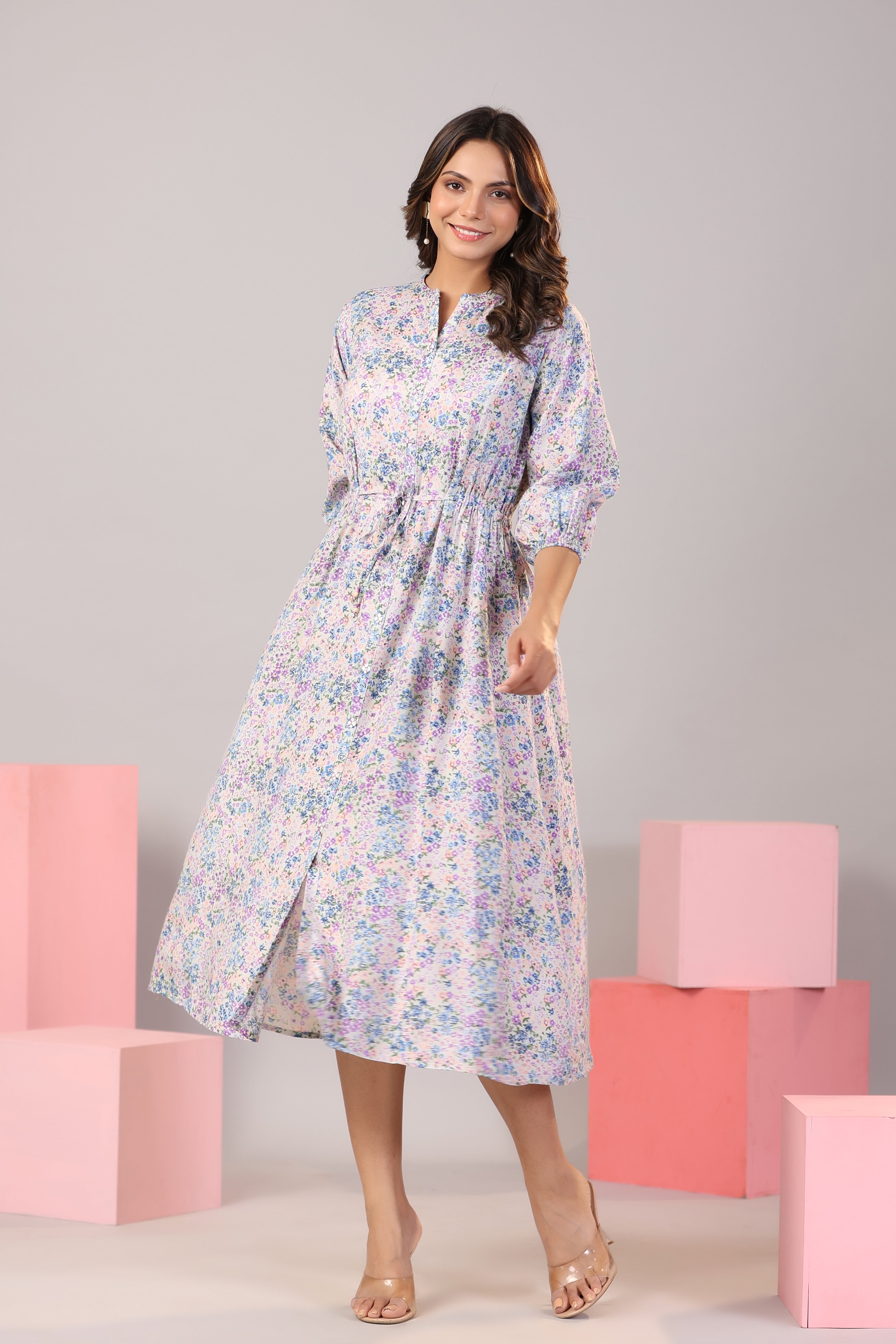 Lavender hues on Russian Silk MIDI Dress