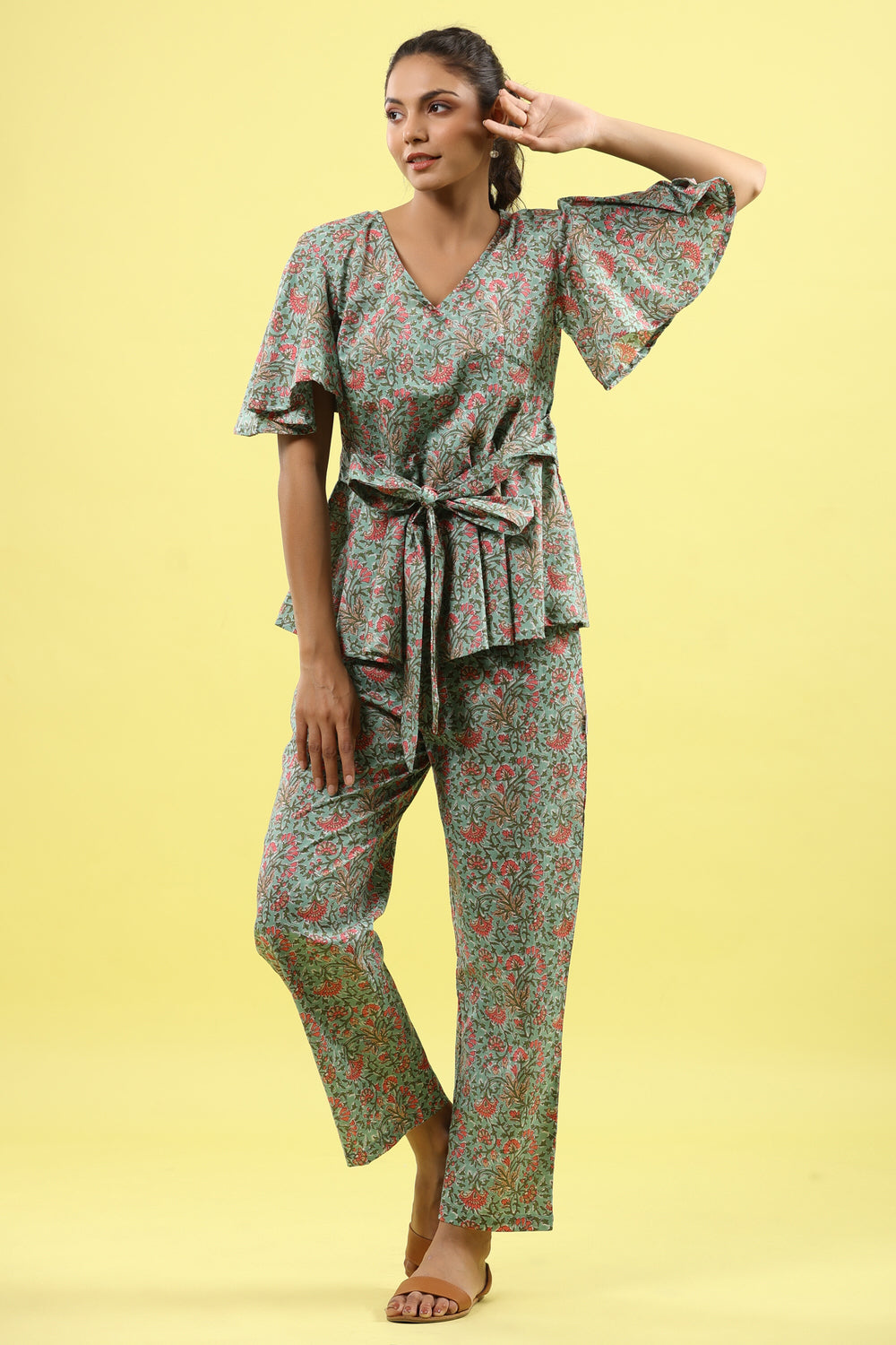 Green Jaal on Tie up Lounge Co-ord Set