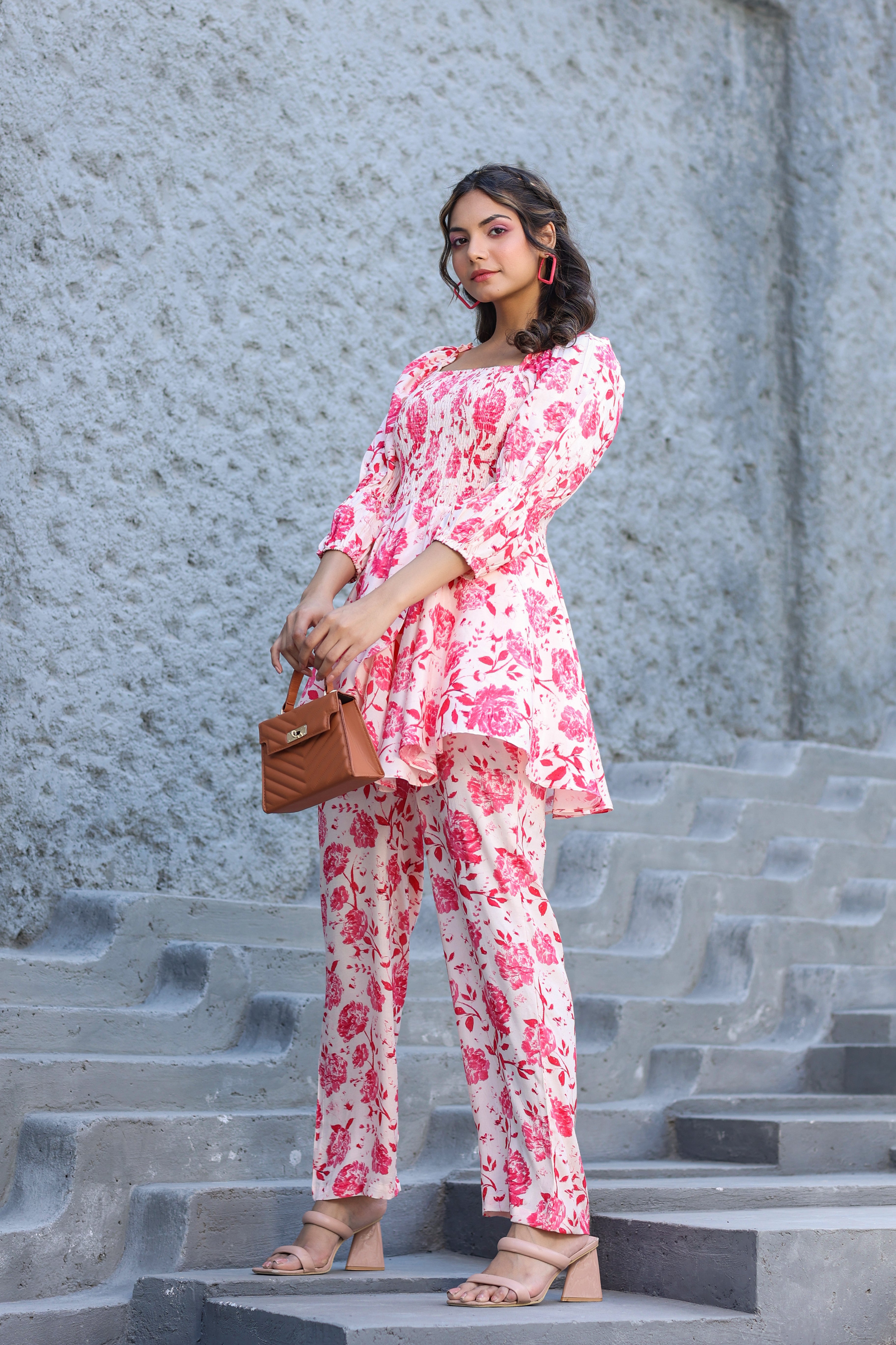 Roses on Smocked Russian Silk Co-ord Set