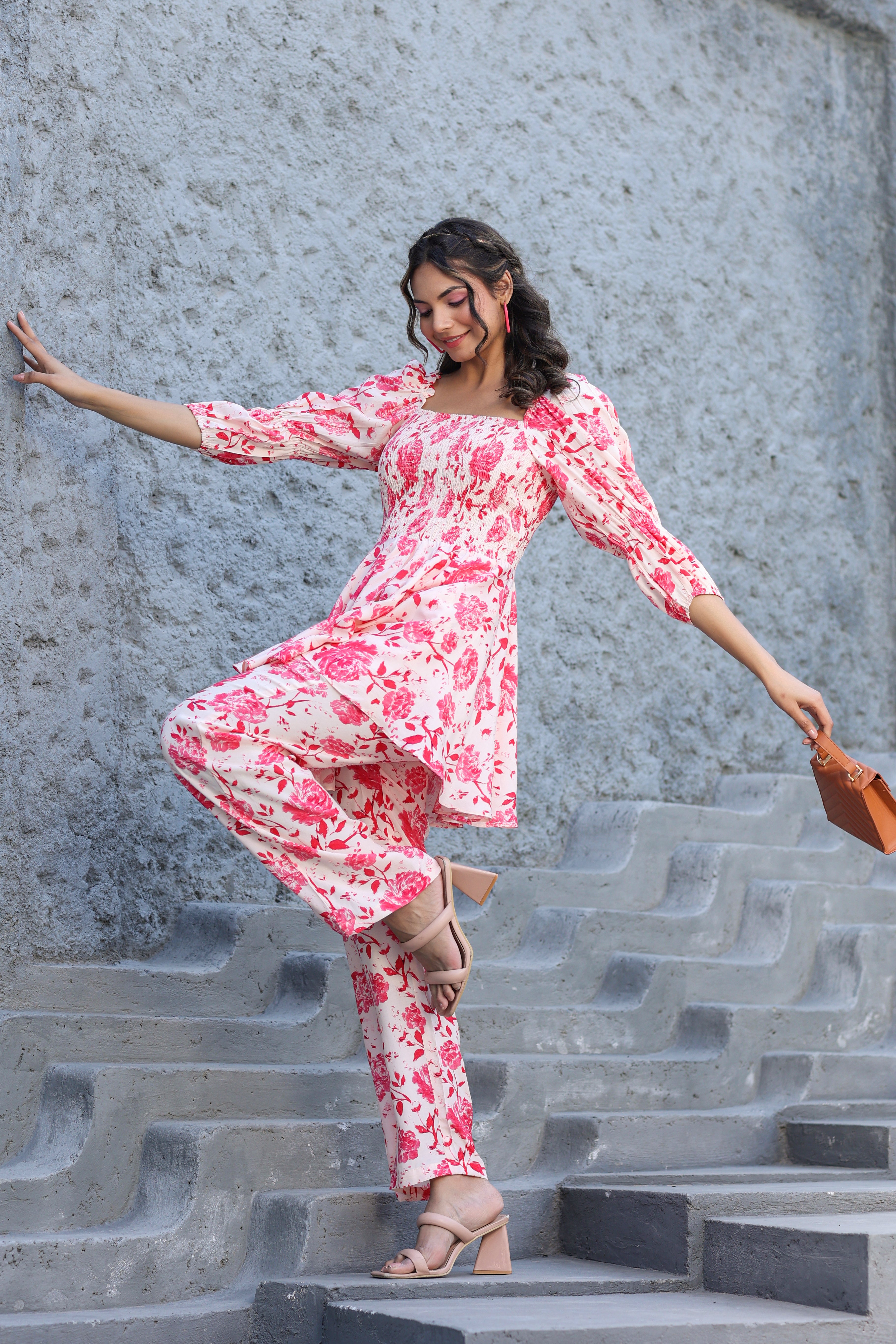 Roses on Smocked Russian Silk Co-ord Set