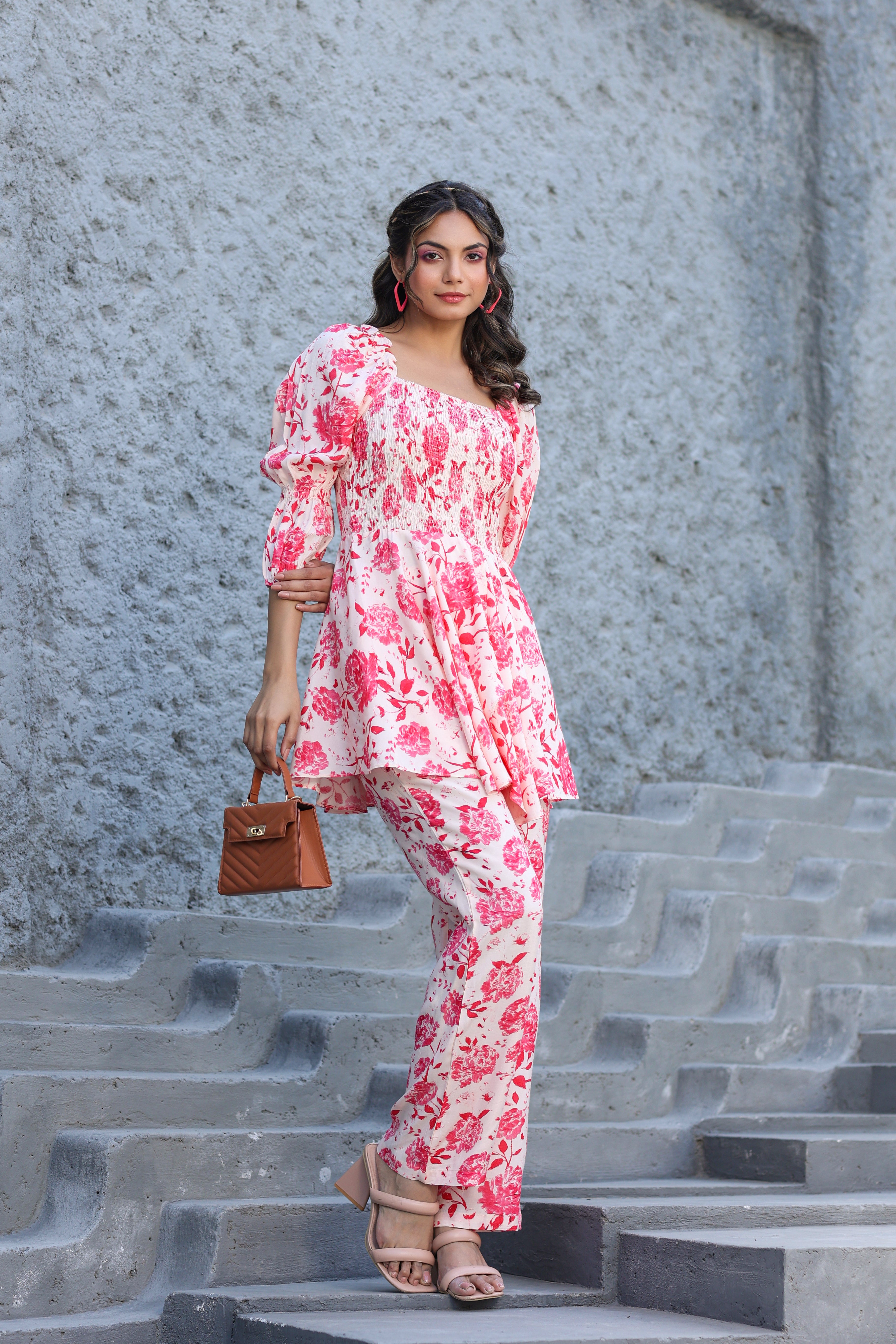 Roses on Smocked Russian Silk Co-ord Set