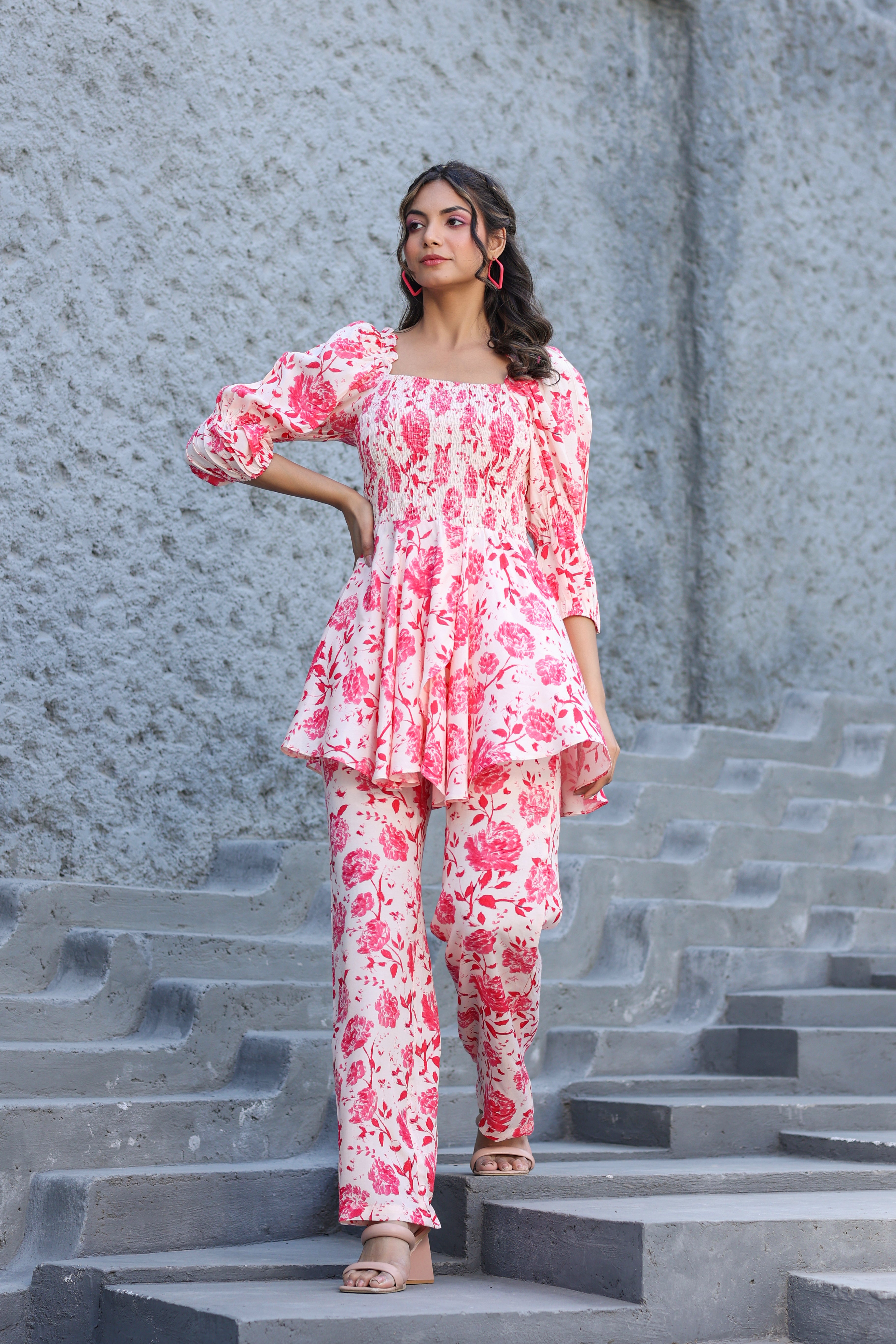 Roses on Smocked Russian Silk Co-ord Set