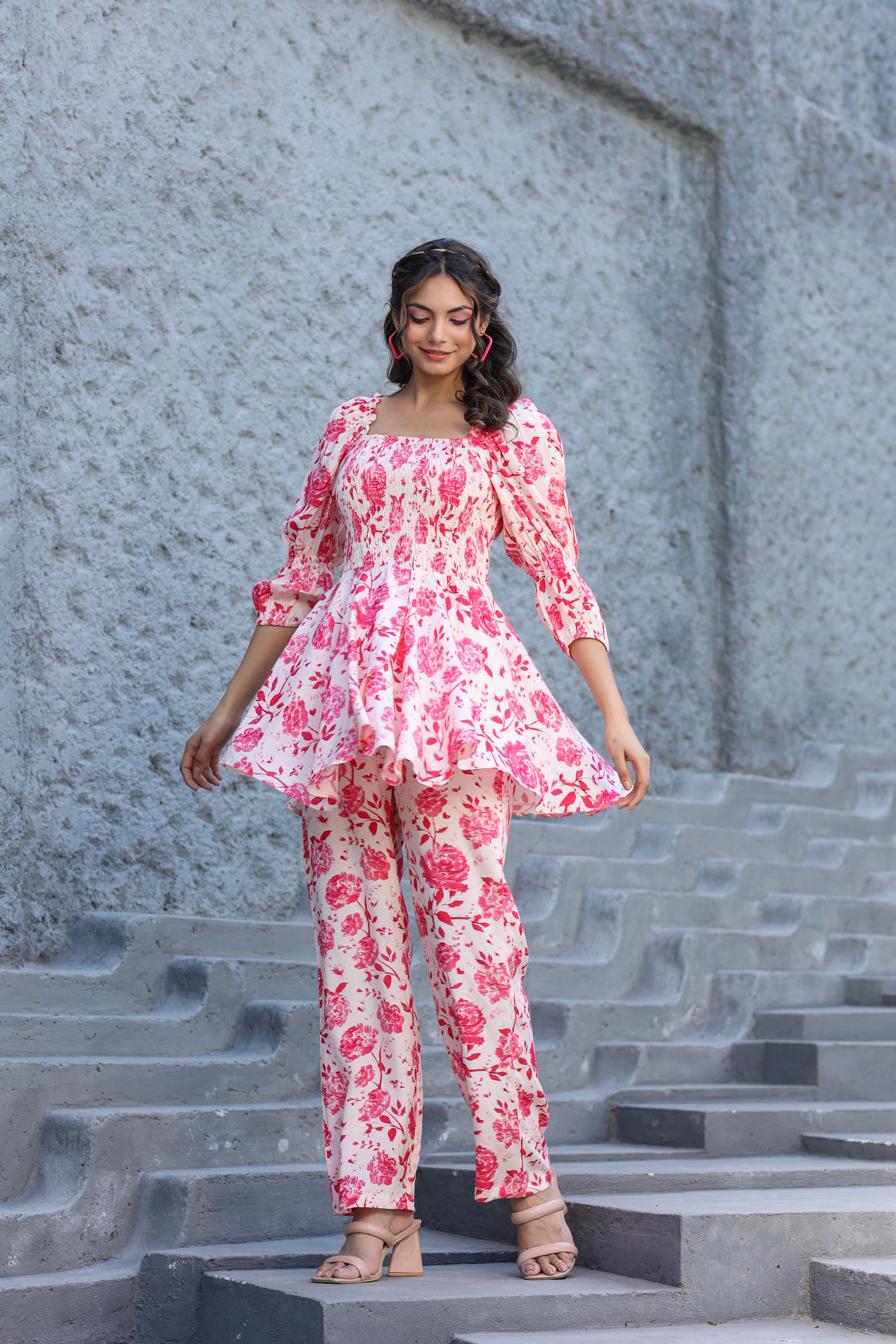 Roses on Smocked Russian Silk Co-ord Set