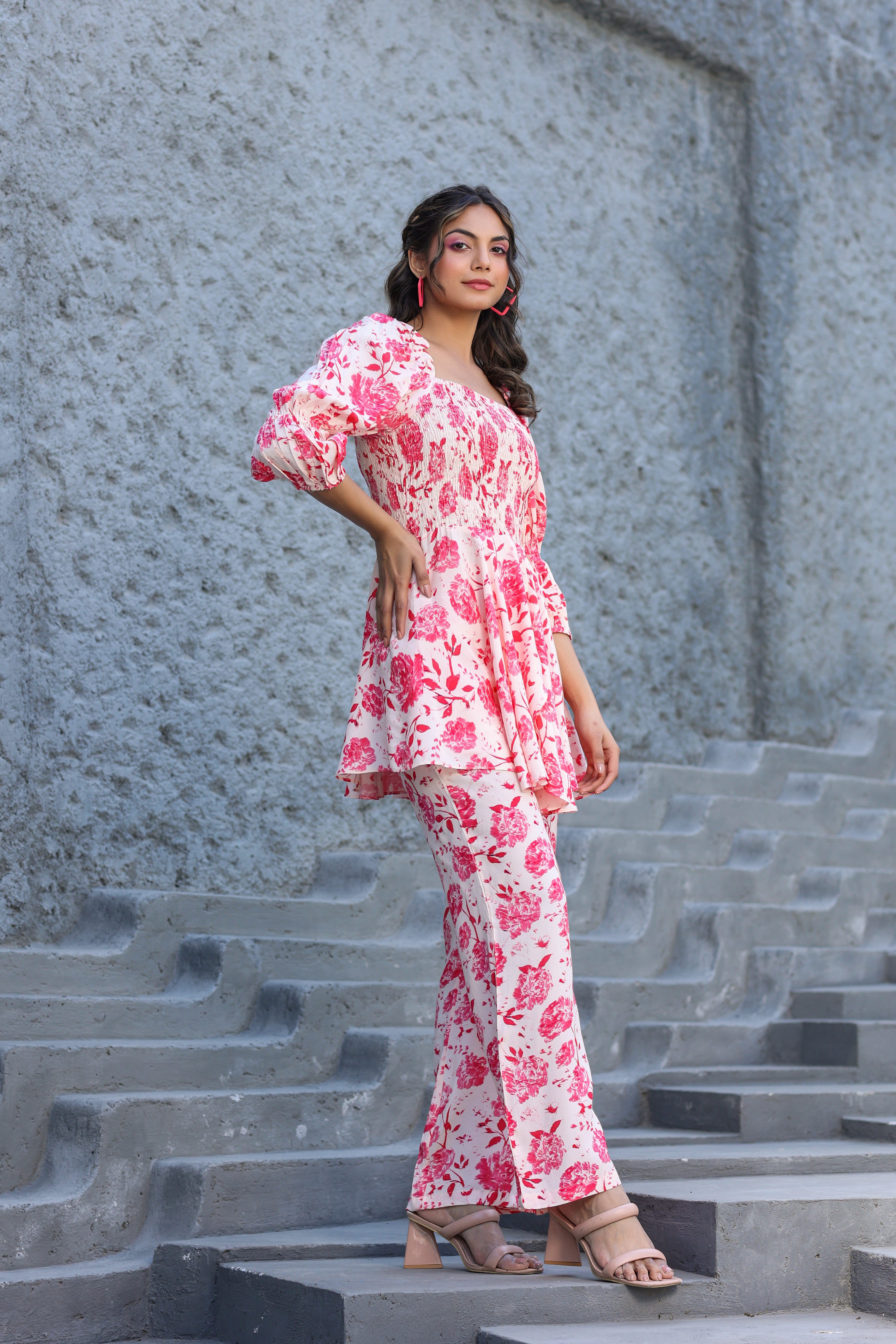 Roses on Smocked Russian Silk Co-ord Set