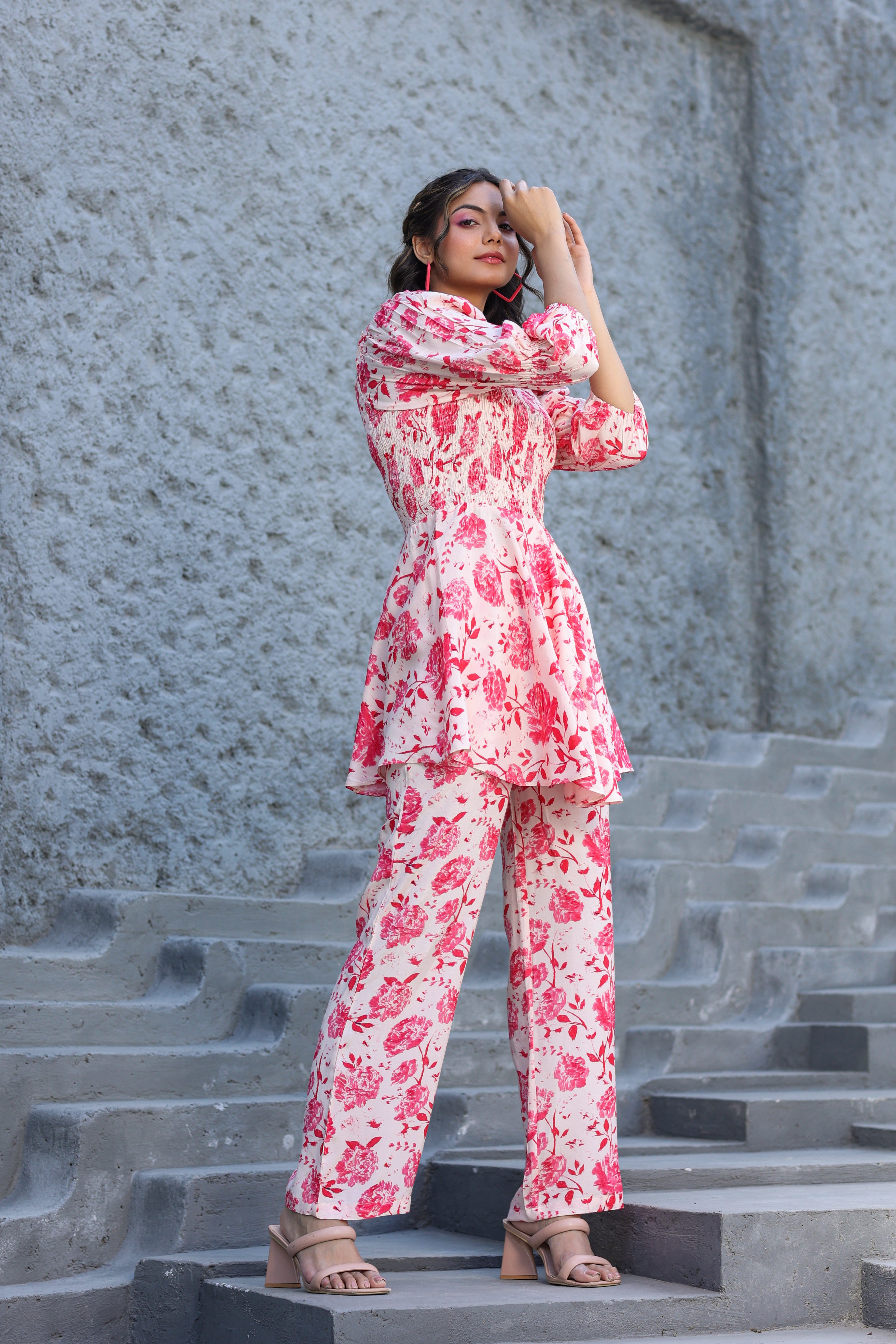 Roses on Smocked Russian Silk Co-ord Set