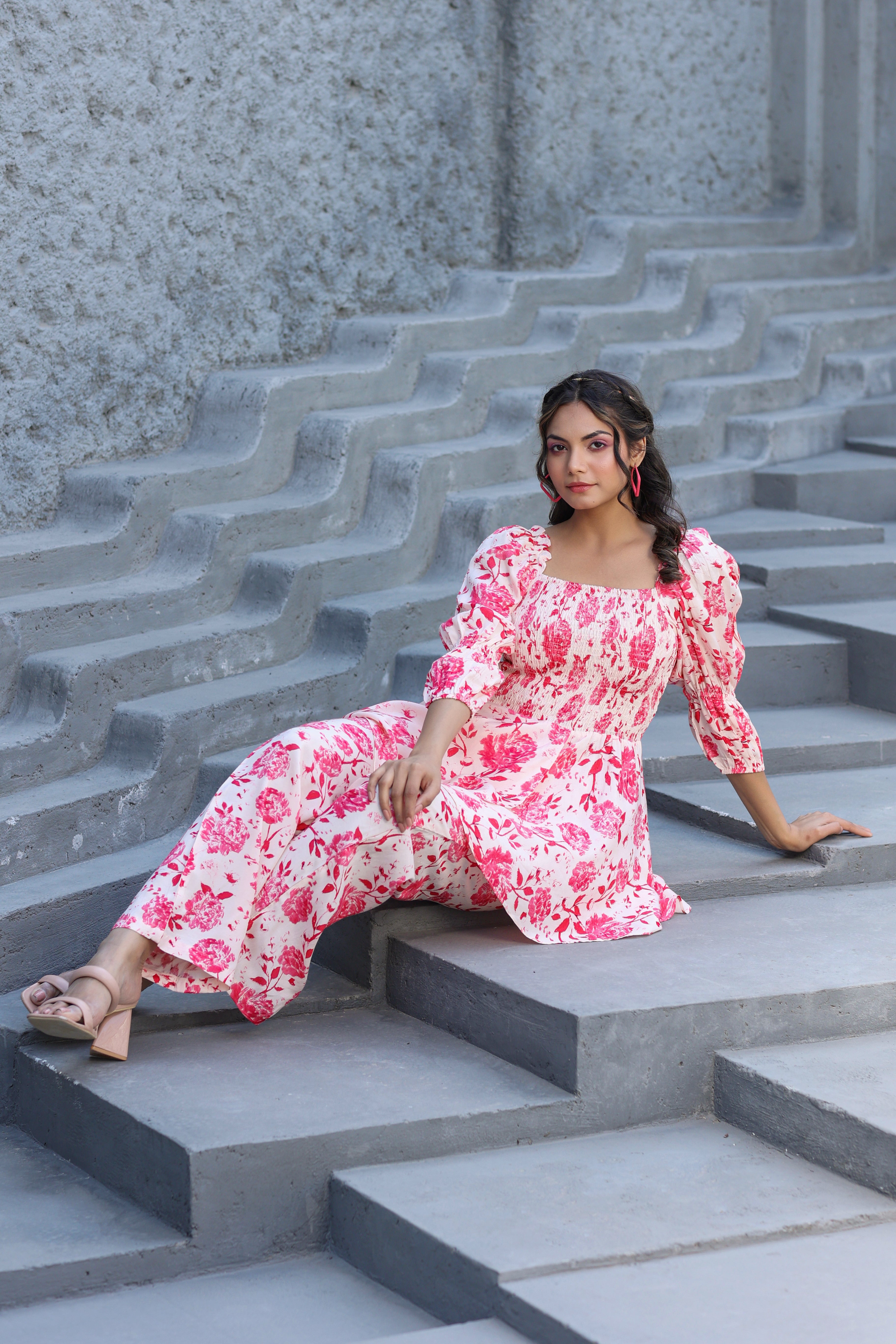Roses on Smocked Russian Silk Co-ord Set
