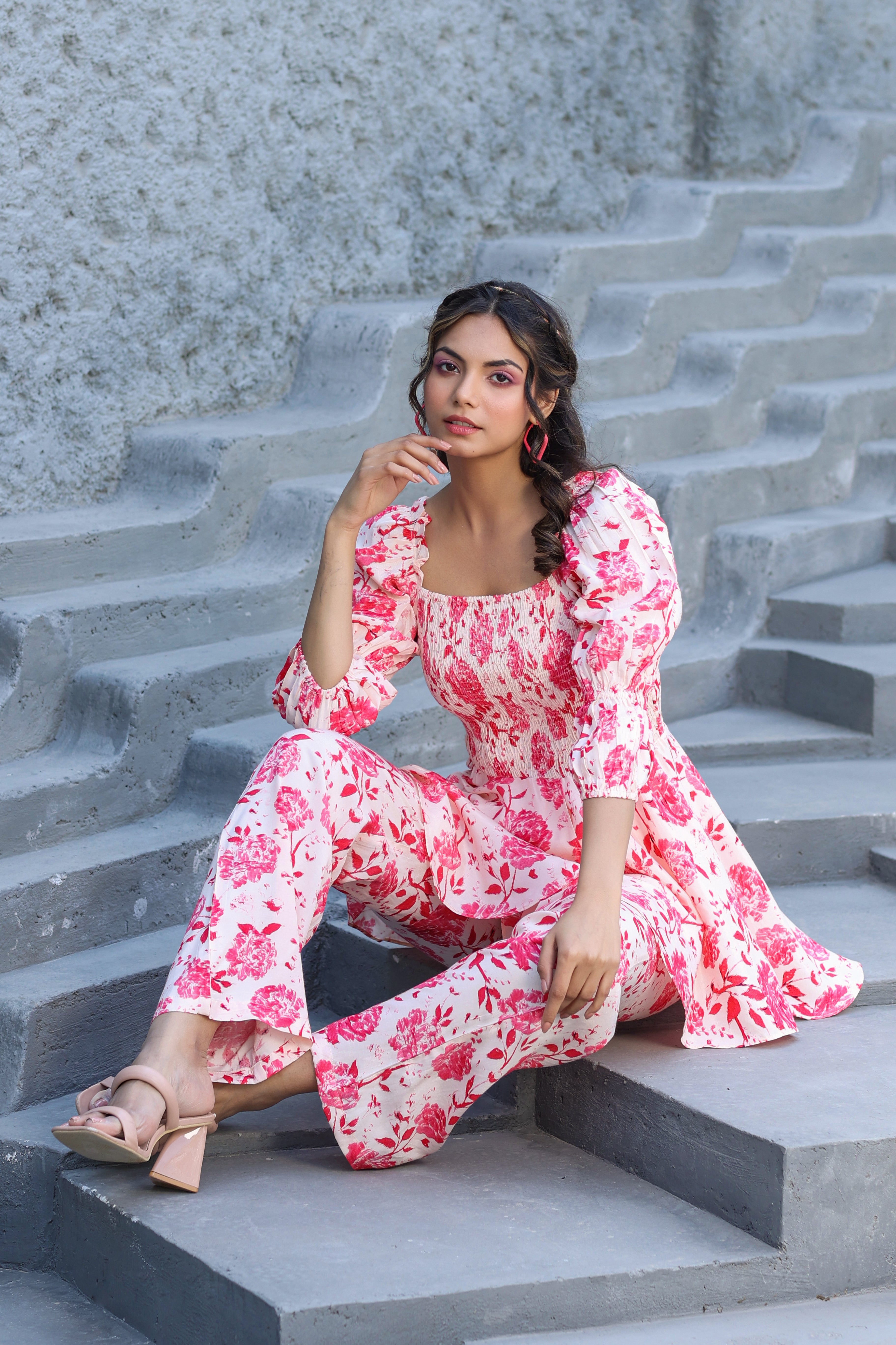 Roses on Smocked Russian Silk Co-ord Set