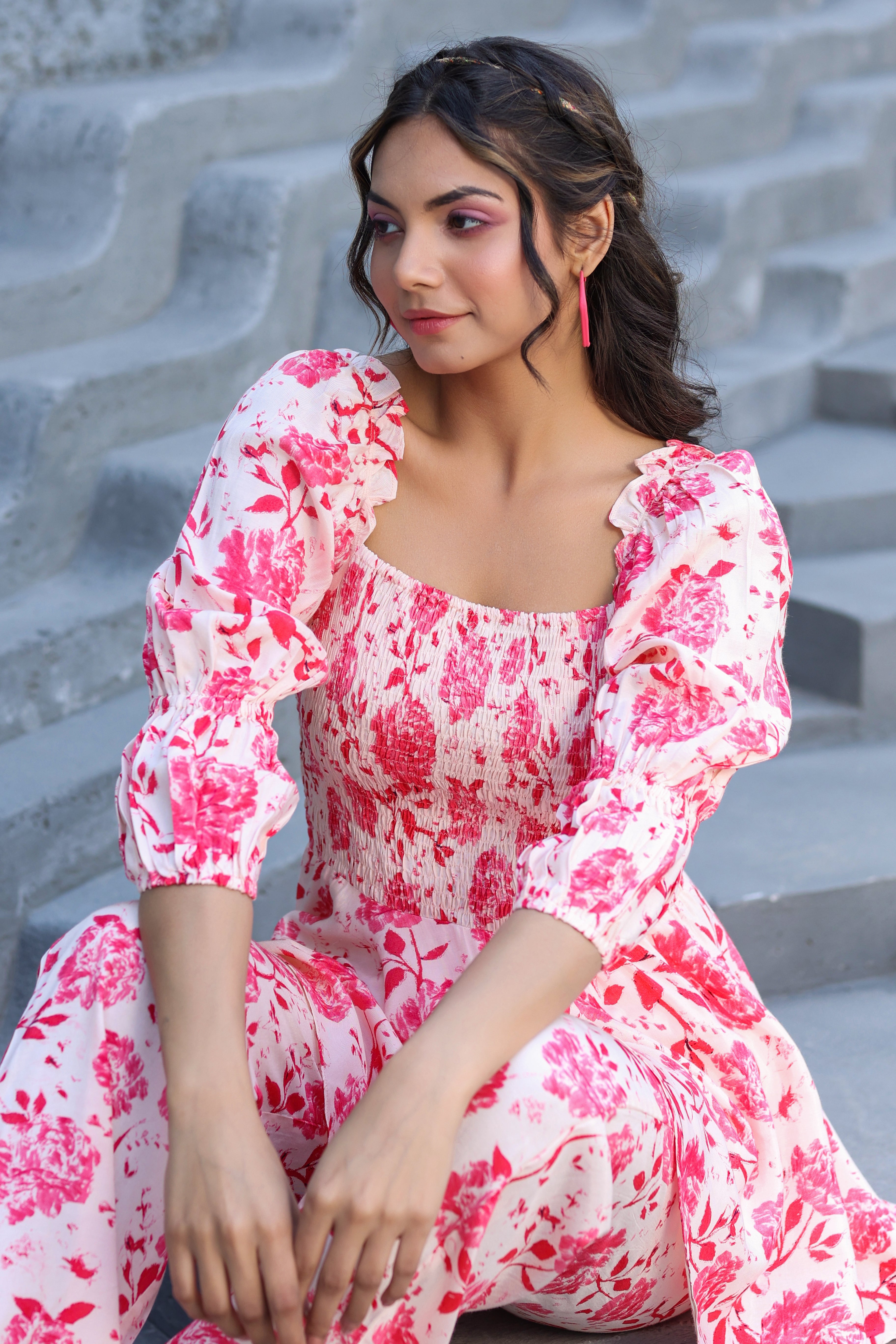 Roses on Smocked Russian Silk Co-ord Set