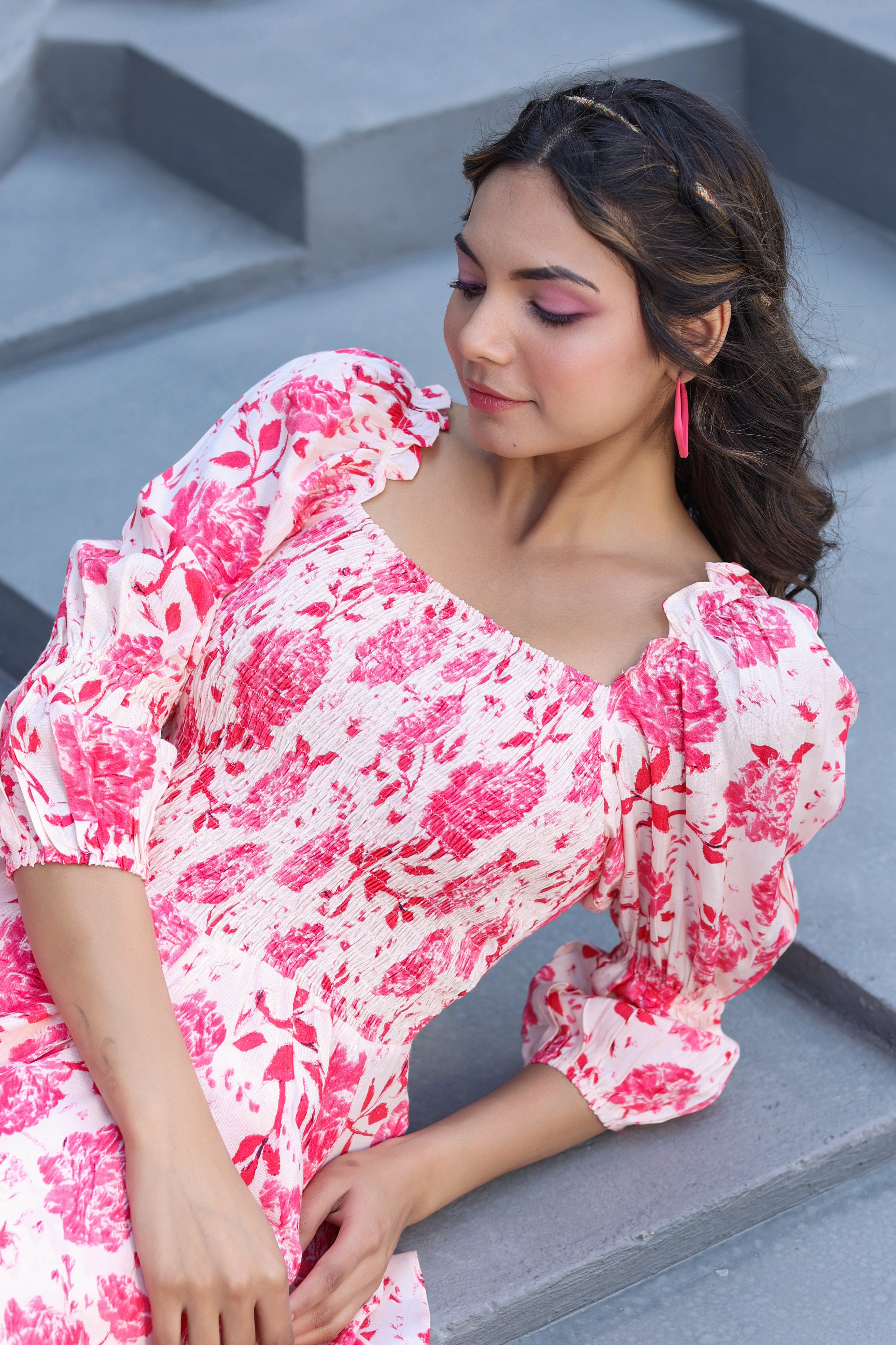 Roses on Smocked Russian Silk Co-ord Set