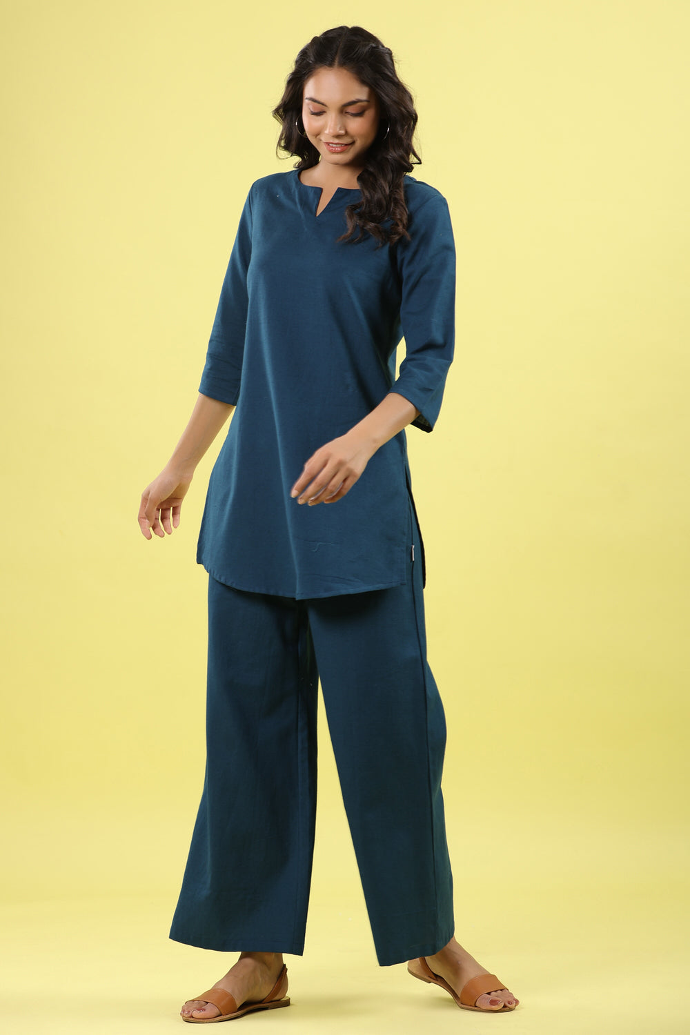Solid Blue Lounge Pallazo Co-ord Set