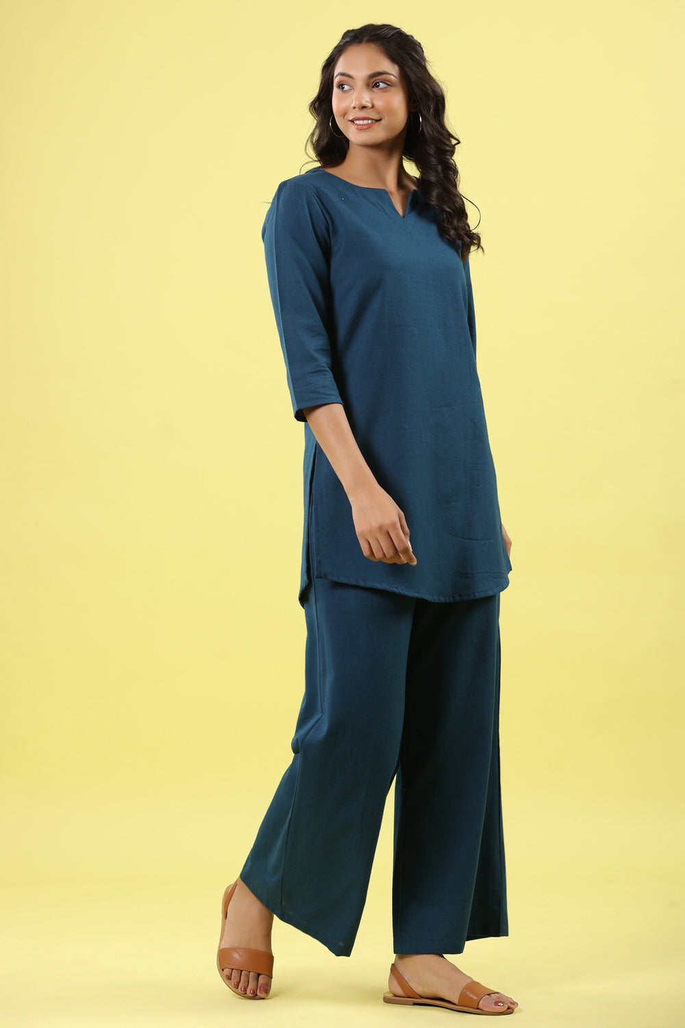 Solid Blue Lounge Pallazo Co-ord Set
