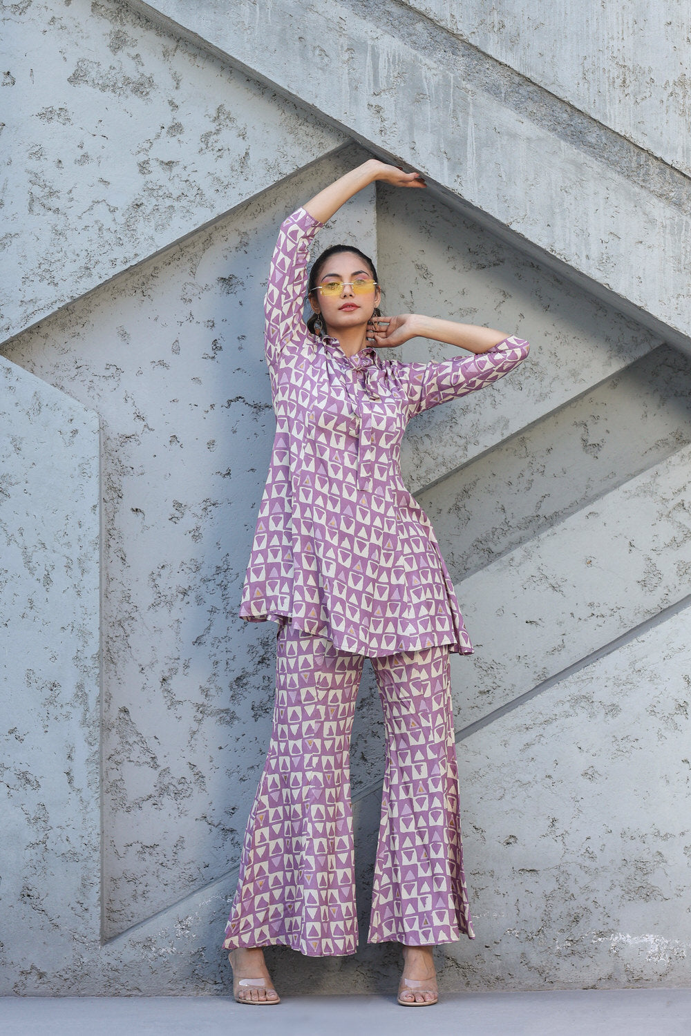 Abstract print on Lavender Muslin Silk Co-ord Set