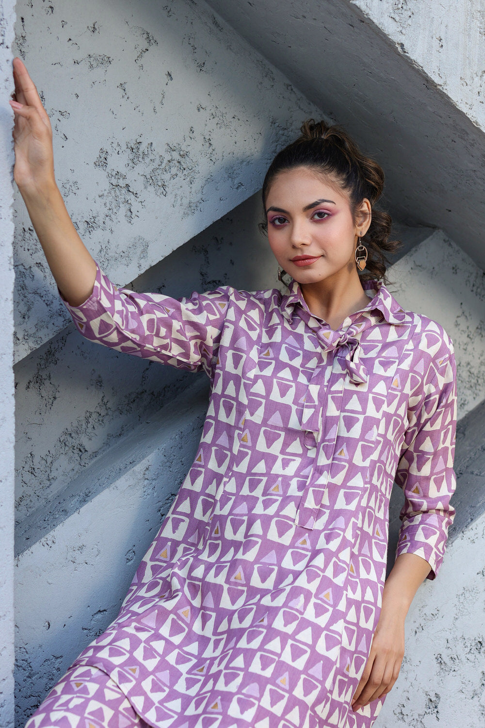 Abstract print on Lavender Muslin Silk Co-ord Set