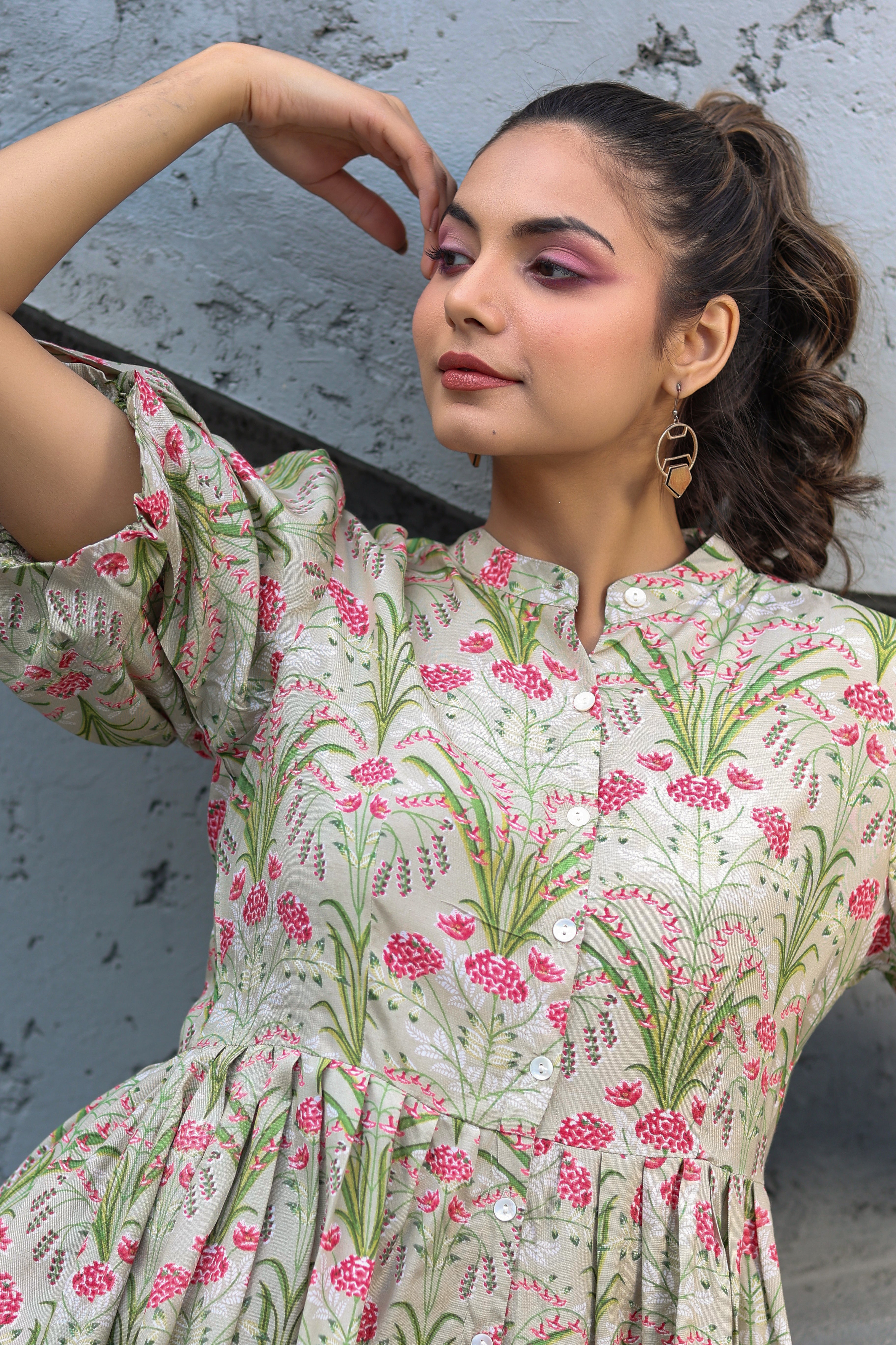 Wildflower on Pista Green Russian Silk Co-ord set