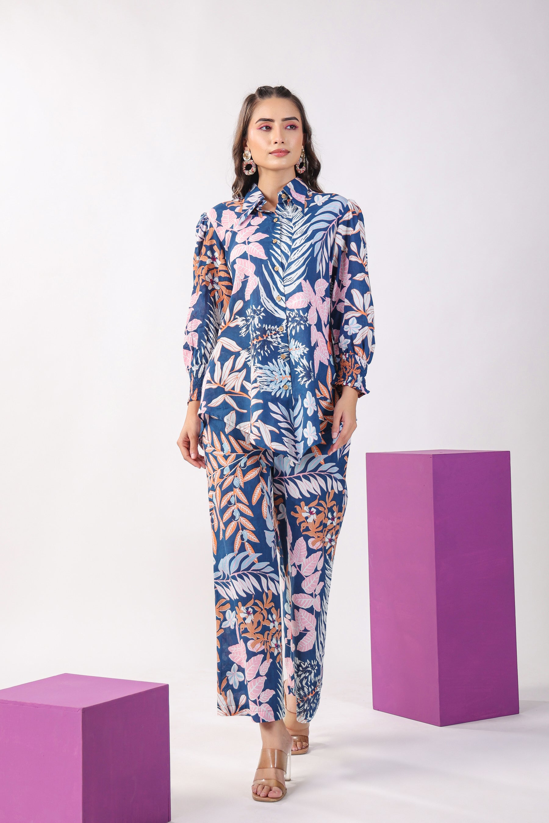 Leaves on Indigo Lounge Cotton Co-ord Set