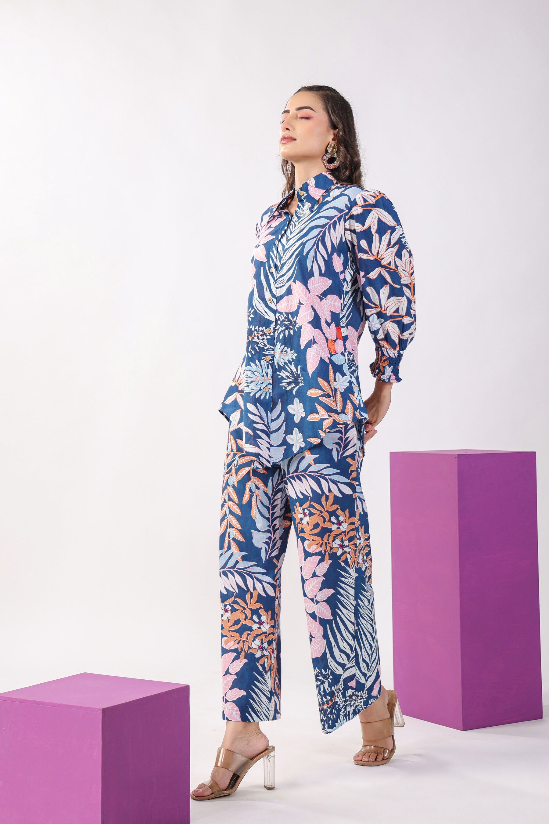 Leaves on Indigo Lounge Cotton Co-ord Set